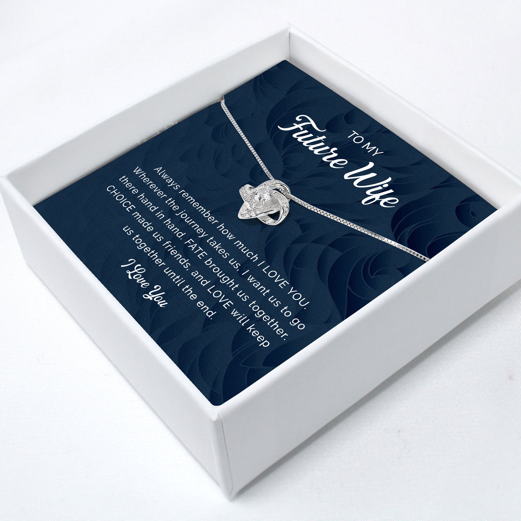 Elegant Personalized Message Card Necklace for Your Future Wife – Handcrafted Love Knot Pendant in Premium Silver - Image 2