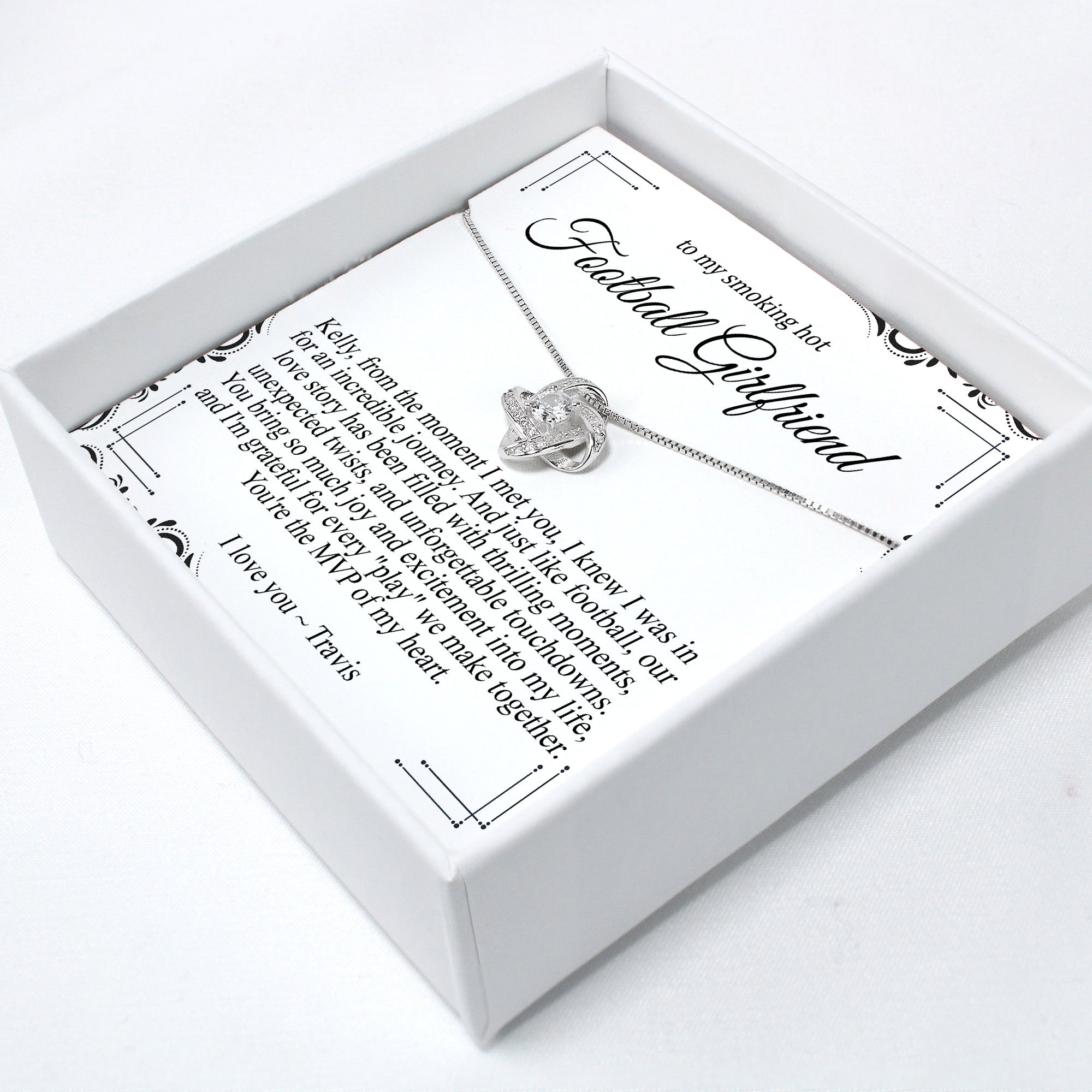 Personalized "Football Girlfriend" Necklace with Heartfelt Message Card - Sterling Silver Infinity Knot - Image 2