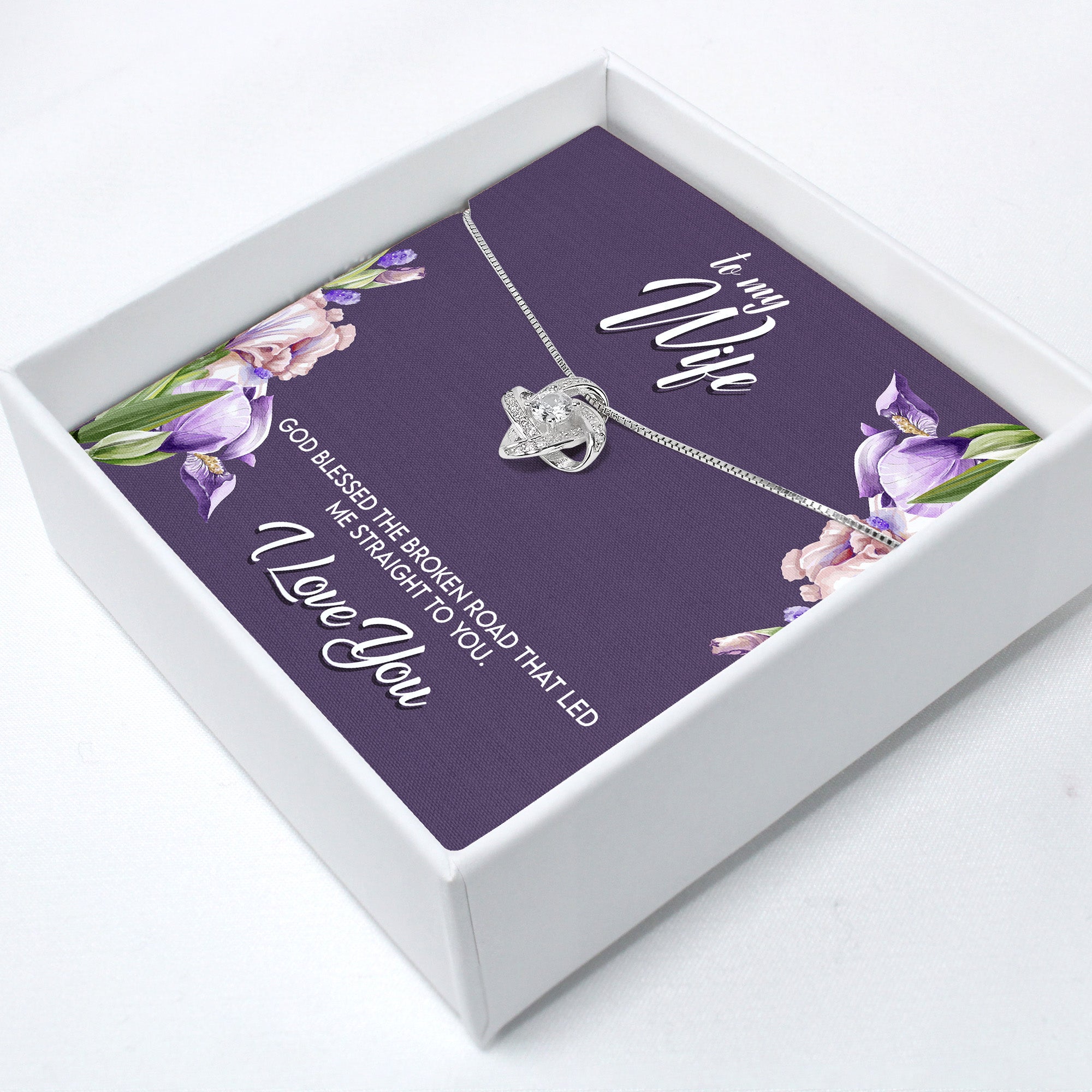 Personalized Wife Necklace with Knot Pendant and Floral Message Card - Ideal Unique Gift for Anniversaries and Birthdays - Image 2