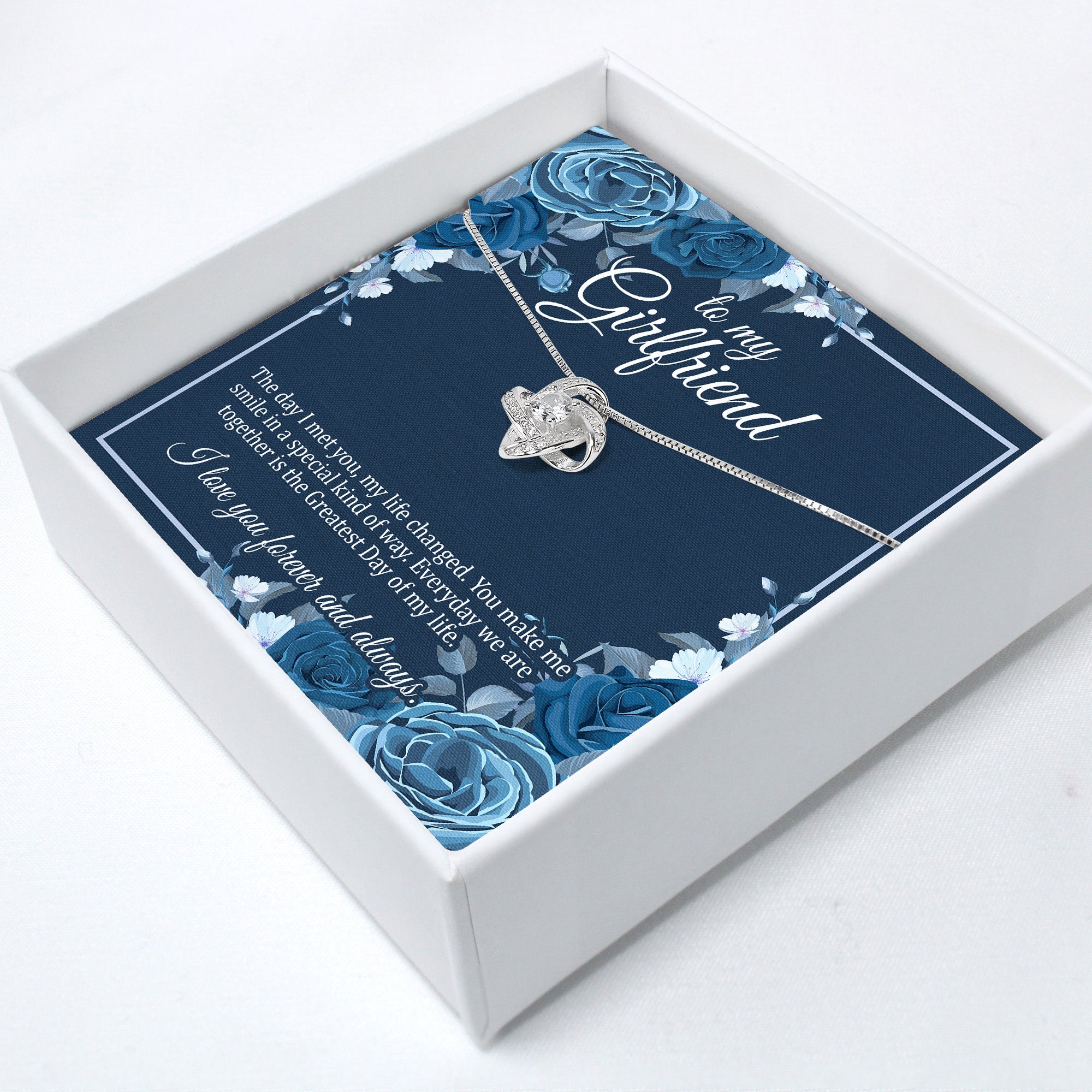 Elegant Customizable Message Card Necklace for Girlfriend – Sterling Silver Infinity Knot with Personalized Love Note - Image 2