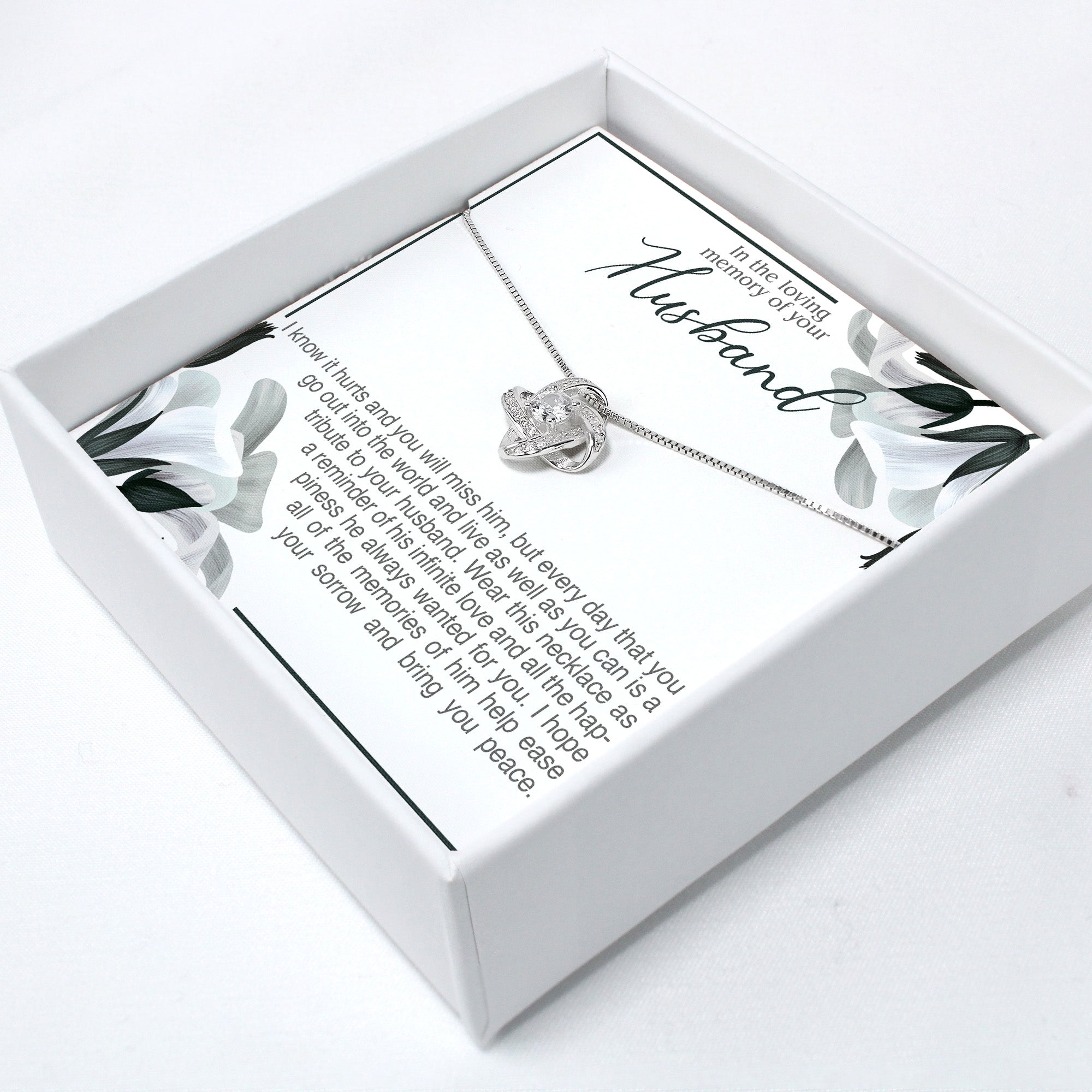Personalized Memorial Necklace for Husband Tribute with Heartfelt Message Card - Custom Silver Knot Design - Image 2