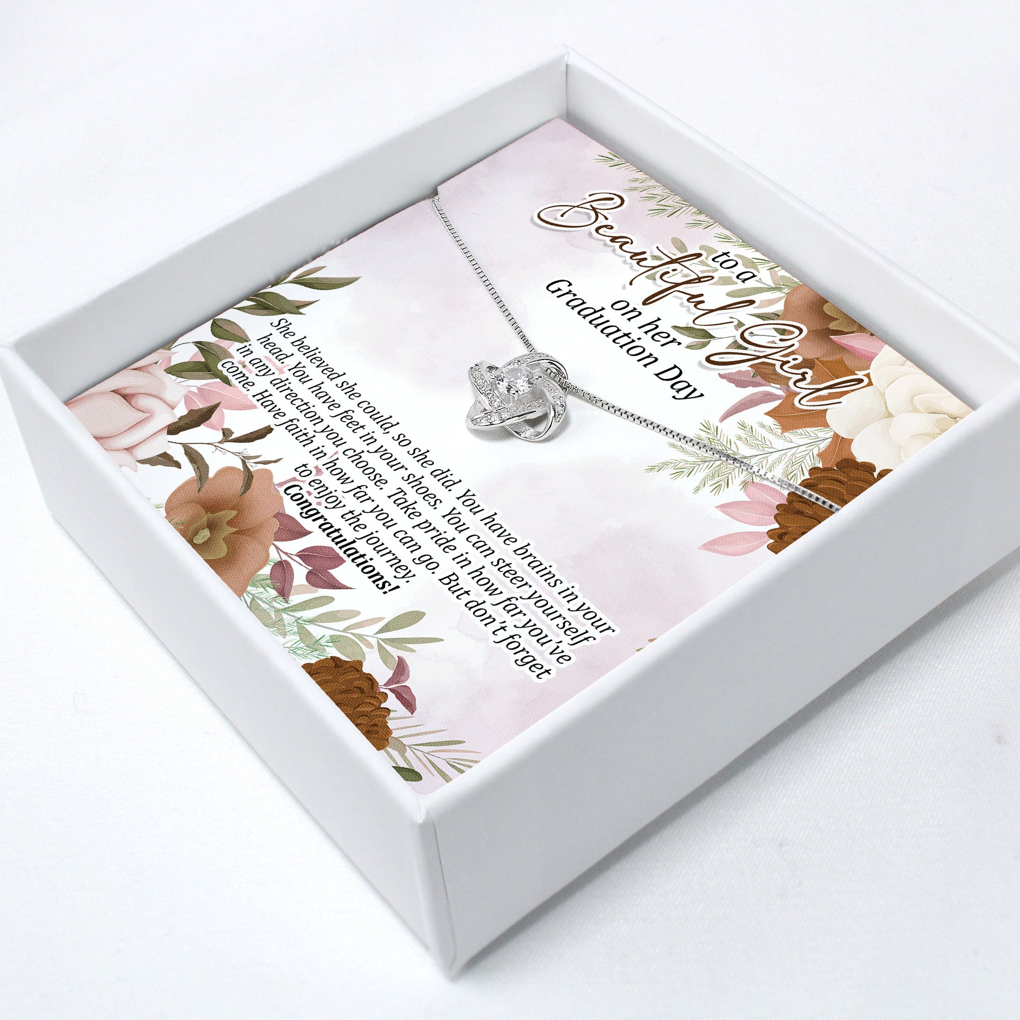 Personalized Graduation Necklace - Elegant Knot Design with Inspirational Message Card, Perfect Gift for Her - Image 2