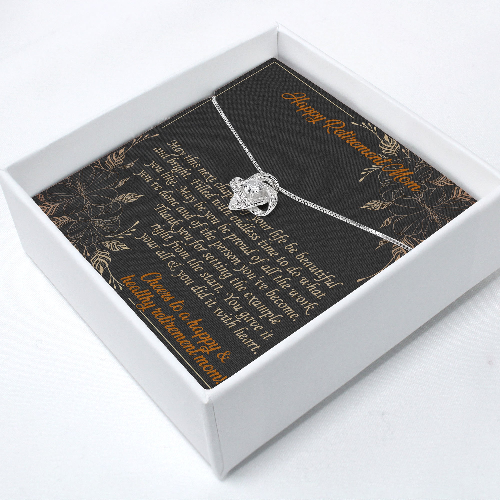 Personalized Retirement Necklace for Mom - Exquisite Swarovski Crystal Knot Pendant on Premium Silver Chain with Heartfelt Message Card - Image 2