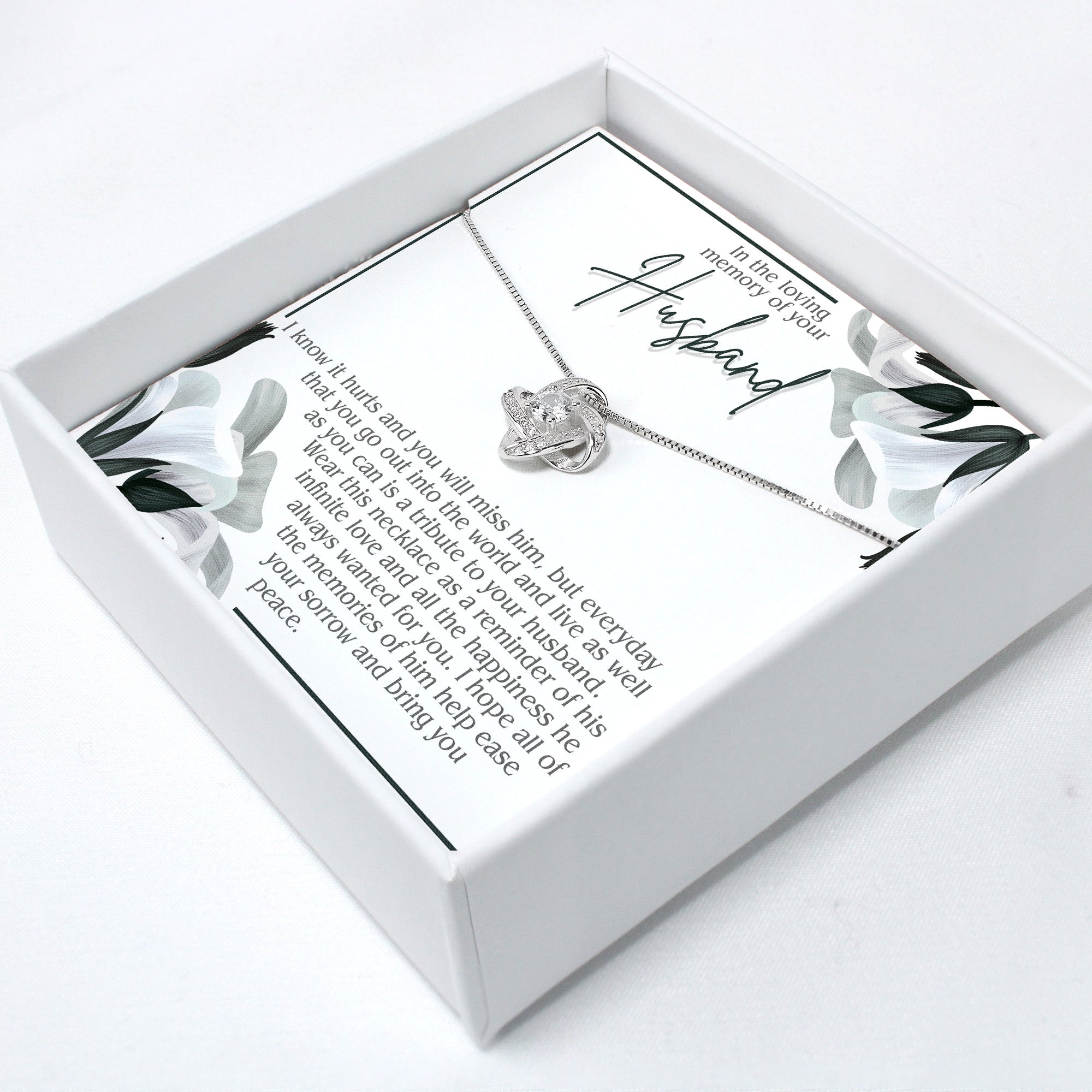 Elegant Memorial Necklace for Her - Personalized Tribute Message Card with Love Knot Pendant - Image 2