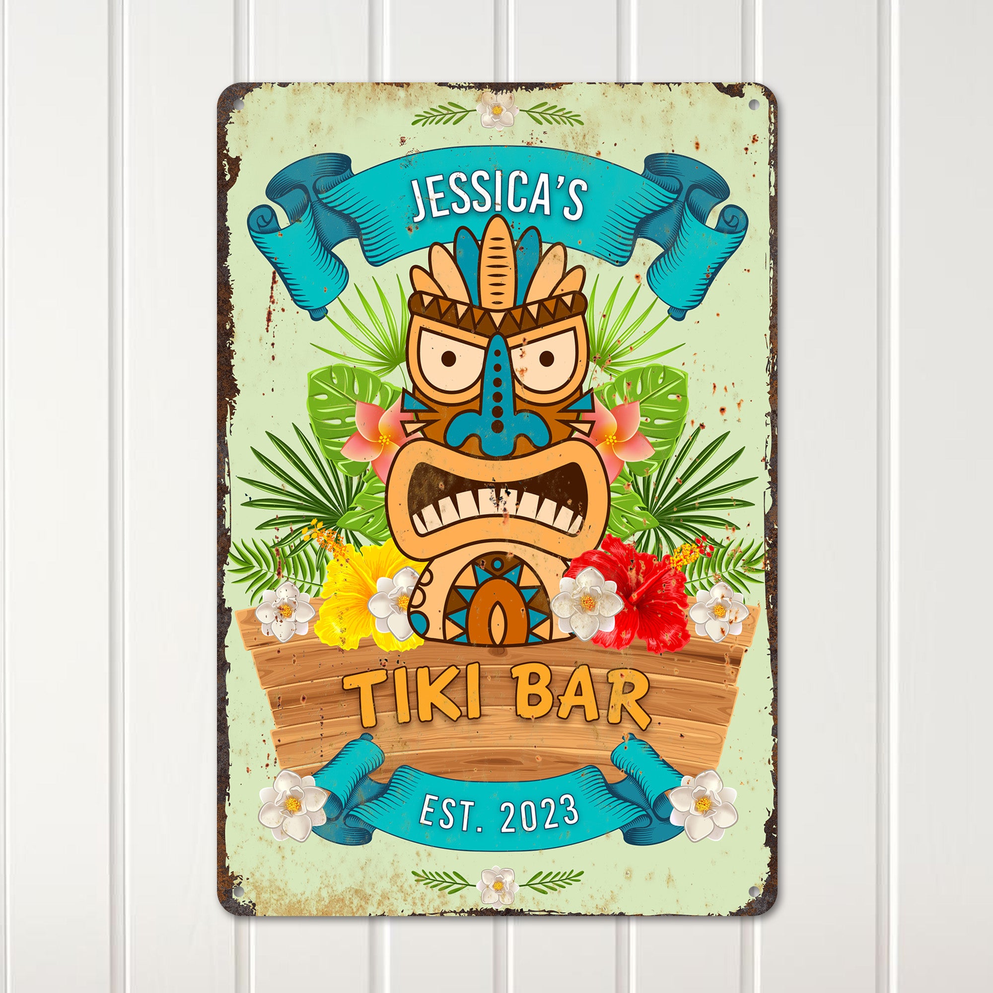 Customizable Vintage Tiki Bar Metal Sign - Personalized Tropical Decor for Home Bars & Gift Giving - Est. 2023 - Image 2