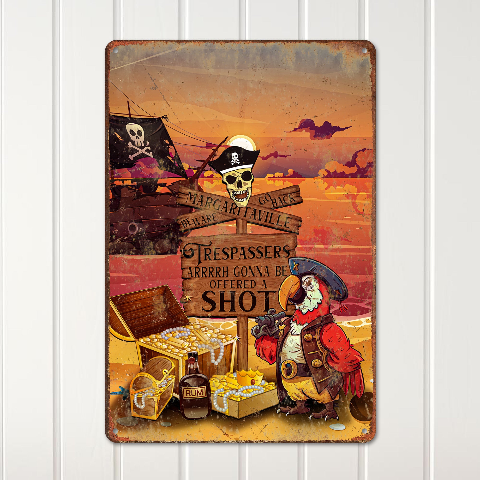 Personalized Pirate-Themed Metal Sign - Margarita Tavern Warning with Customizable Pirate Imagery for Bars and Gift Giving - Image 2