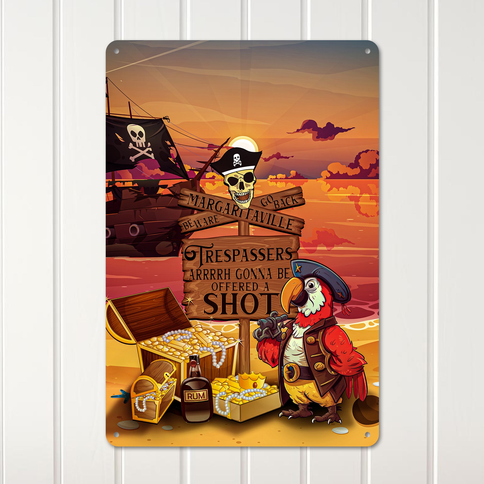 Personalized Pirate-Themed Metal Sign - Margarita Tavern Warning with Customizable Pirate Imagery for Bars and Gift Giving - Image 3