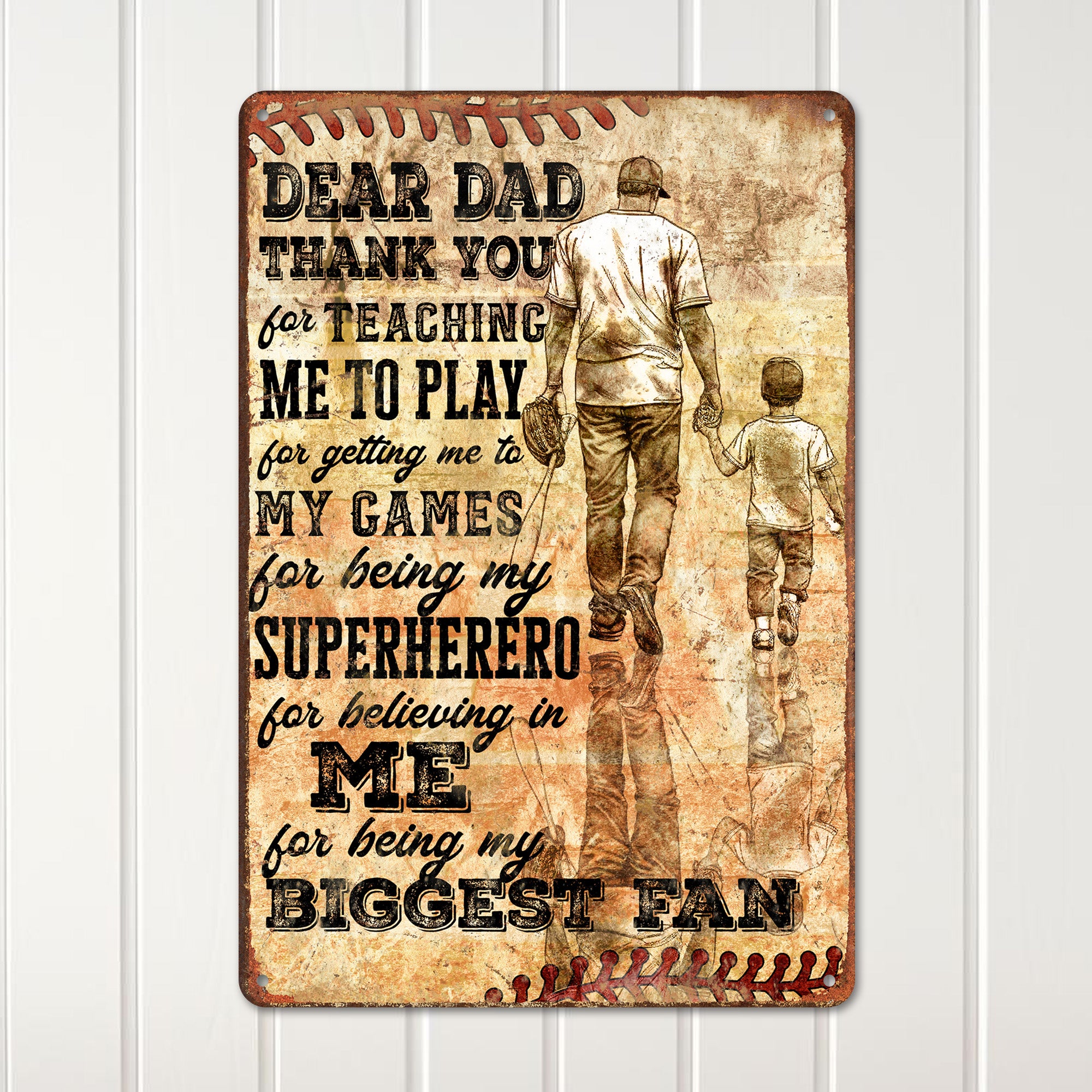 Personalized Metal Sign for Dad - Heartfelt Thank You Gift with Vintage Baseball Design - Image 2