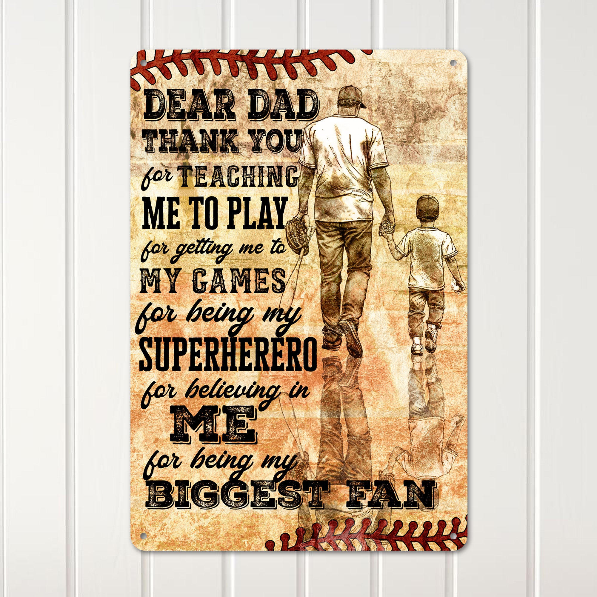 Personalized Metal Sign for Dad - Heartfelt Thank You Gift with Vintage Baseball Design - Image 3