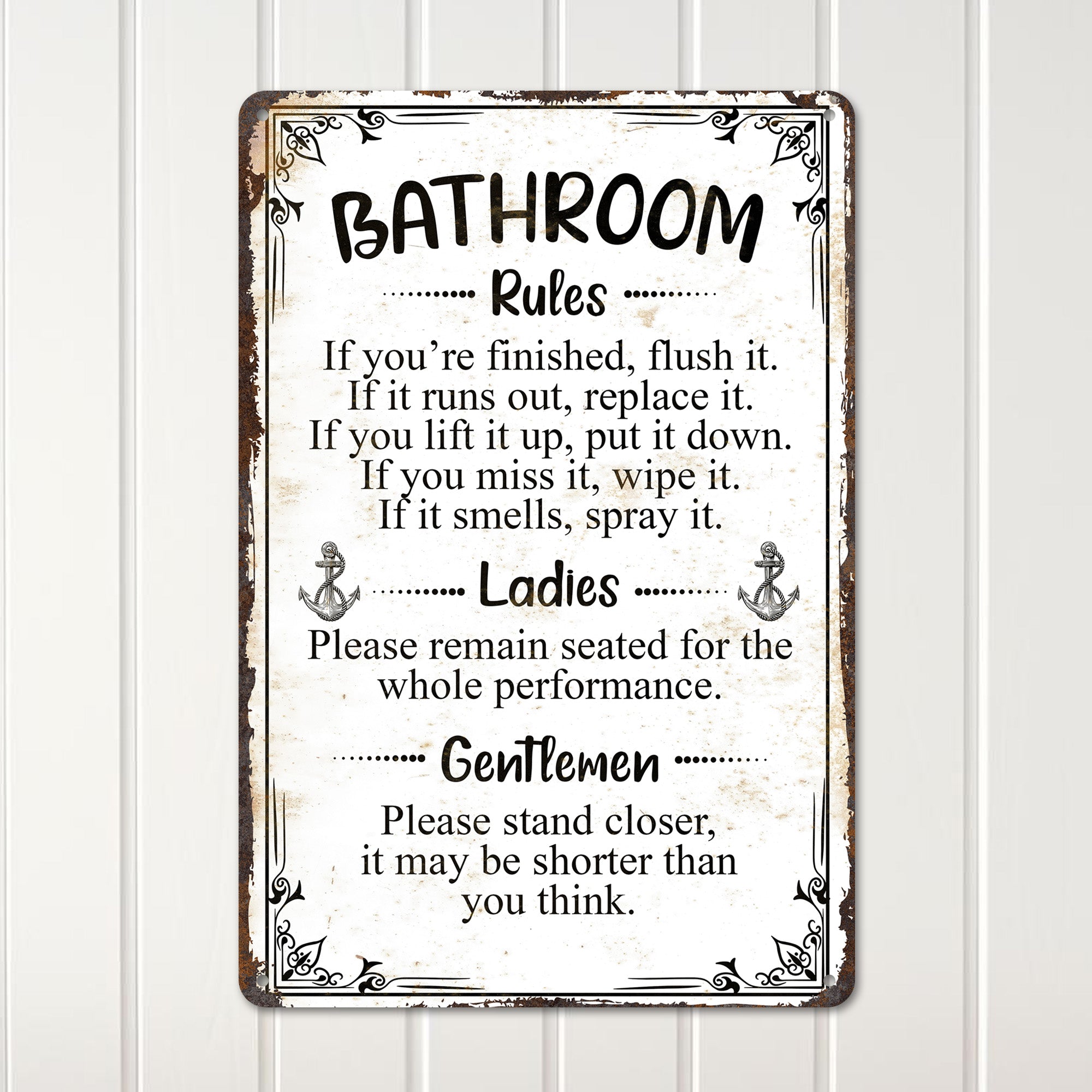 Personalized Rustic Bathroom Rules Metal Sign - Customizable Vintage Decor for Unique Home and Gift Ideas - Image 2