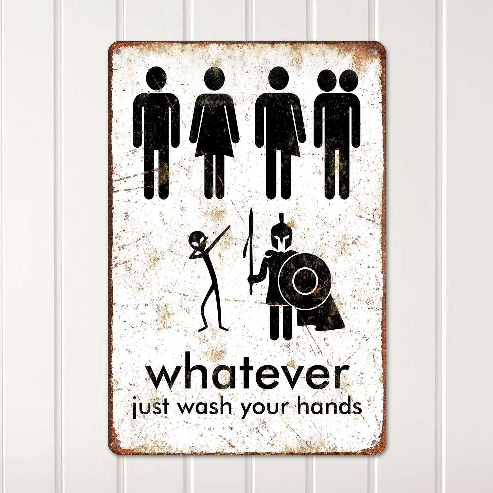 Personalized Humorous Metal Bathroom Sign - "Whatever, Just Wash Your Hands" - Unique Rustic Decor for All Genders and Styles - Image 2