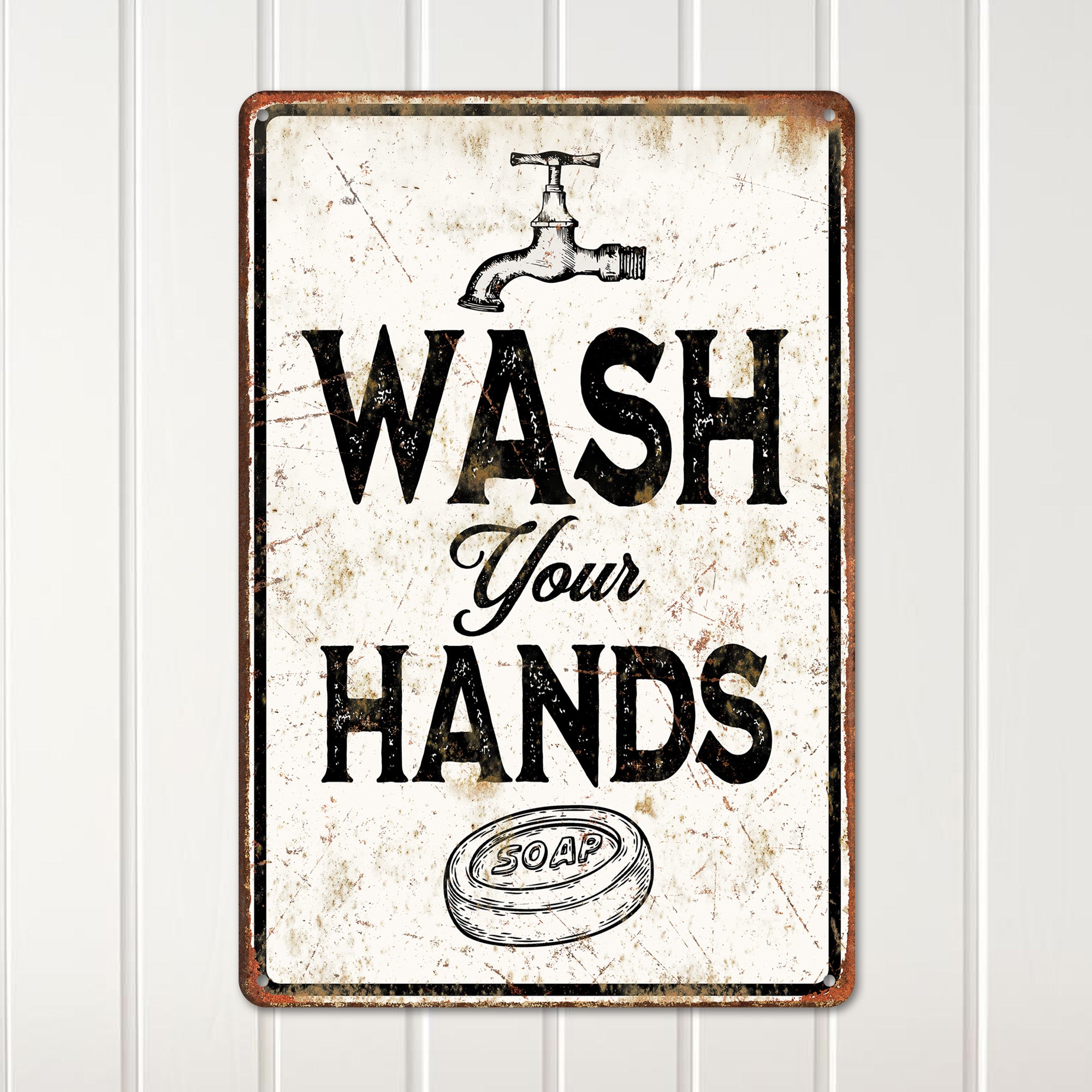 Vintage Rustic "Wash Your Hands" Metal Sign - Personalized Bathroom and Kitchen Decor - Perfect Gift for Home and Family - Image 2