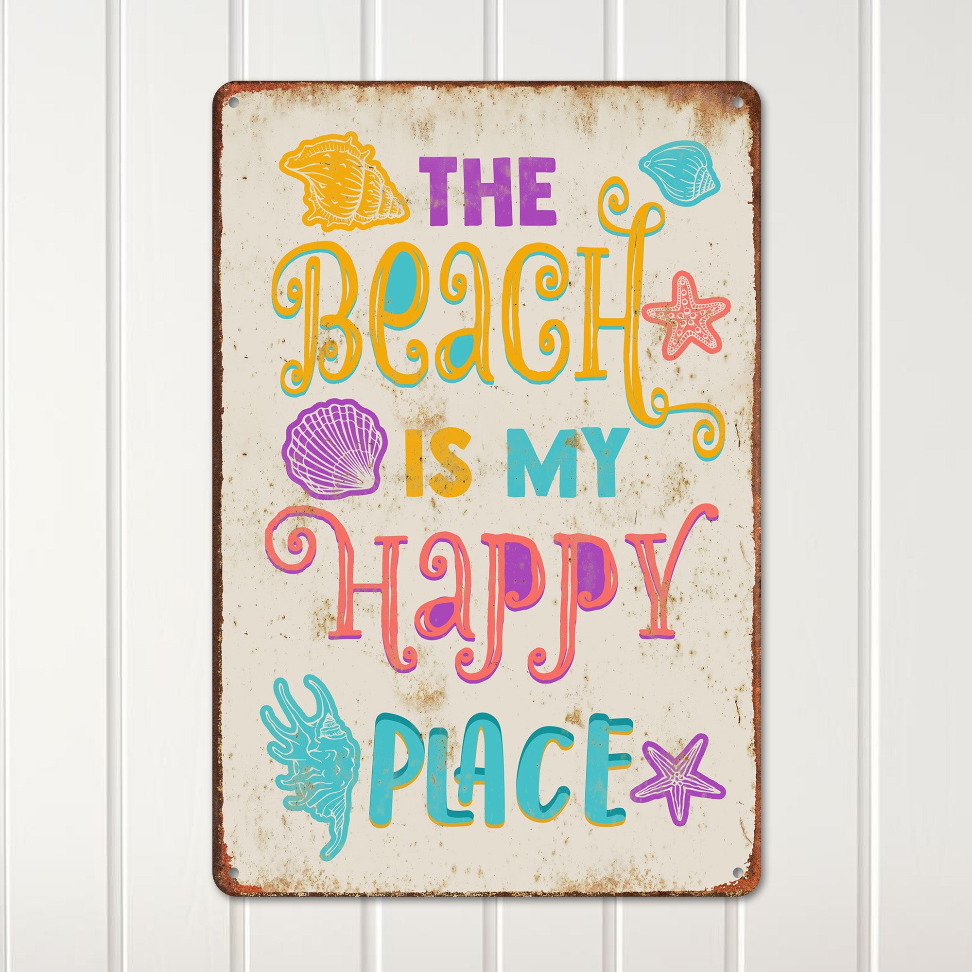 Personalized "The Beach Is My Happy Place" Vibrant Metal Sign - Customizable Rustic Beach Decor for Home, Gift for Beach Lovers - Image 2