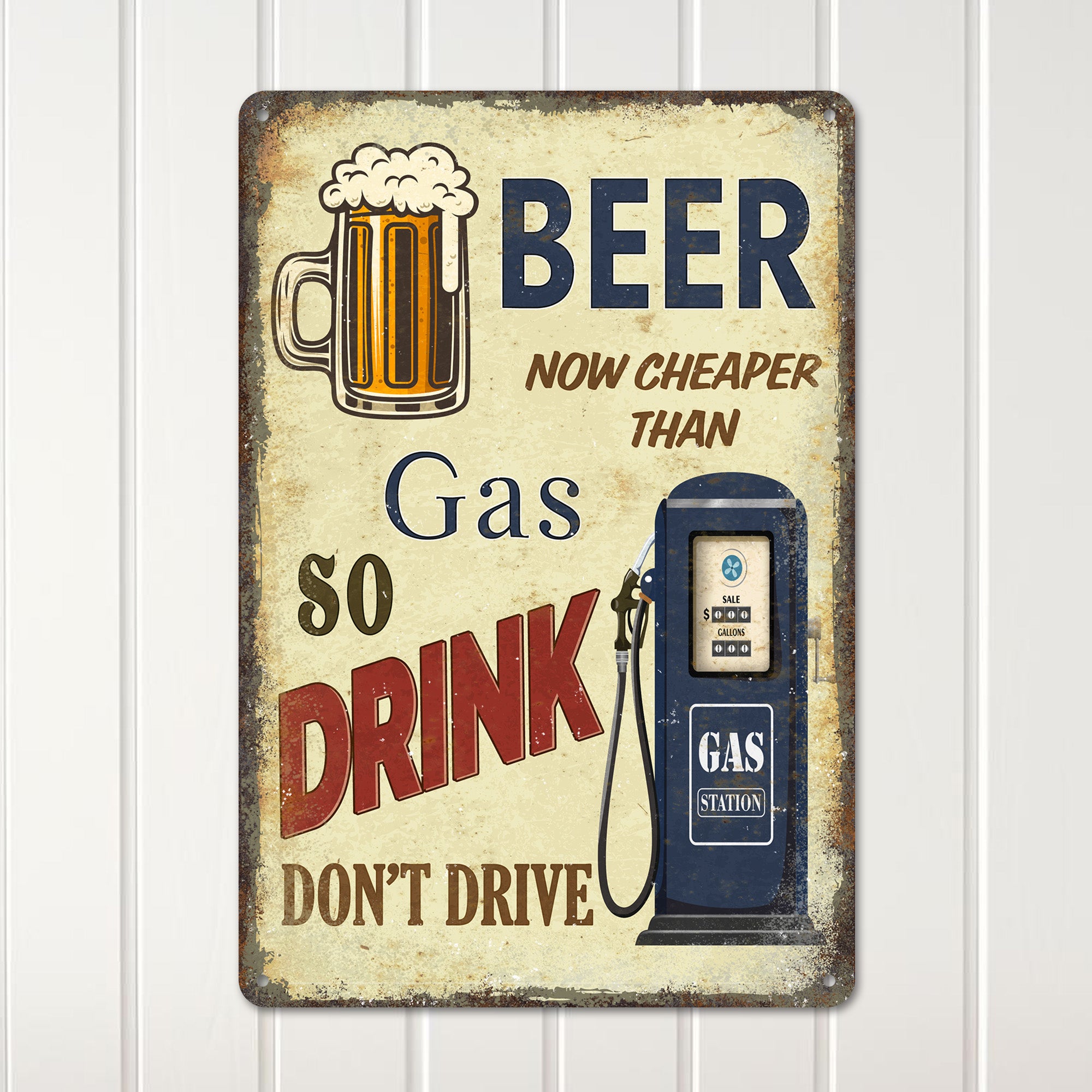 Rustic Vintage Metal Sign for Bar Enthusiasts – Personalized Handmade Beer and Gas Comparison Decoration - Image 2