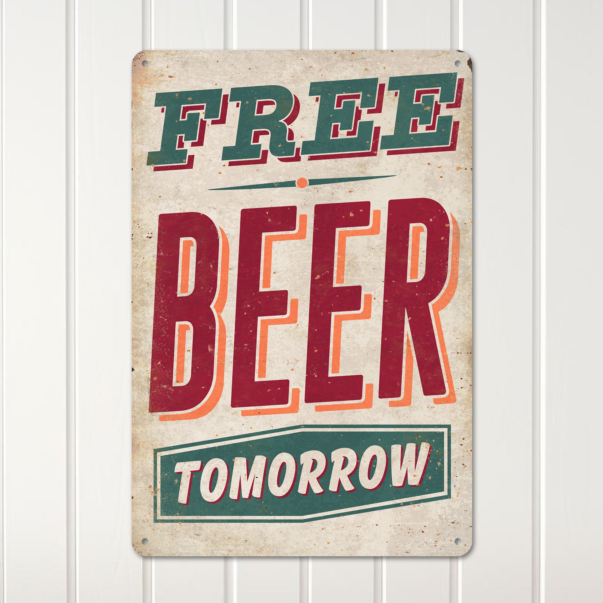 Vintage-Style "Free Beer Tomorrow" Metal Sign - Personalized Wall Decor for Home Bar or Man Cave Gift - Image 2