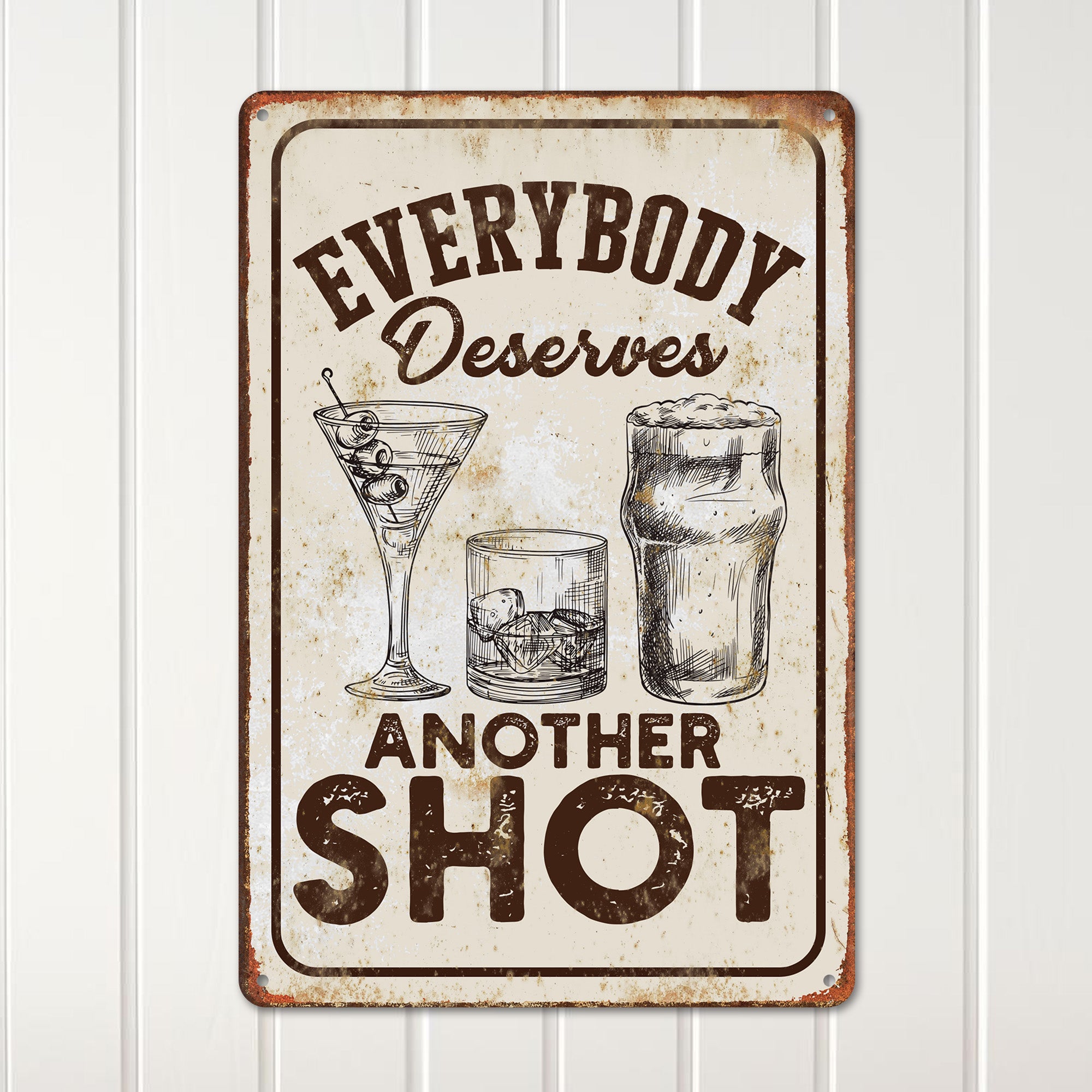 Personalized Vintage Metal Bar Sign - "Everybody Deserves Another Shot" - Customizable Home Pub Decor - Image 2