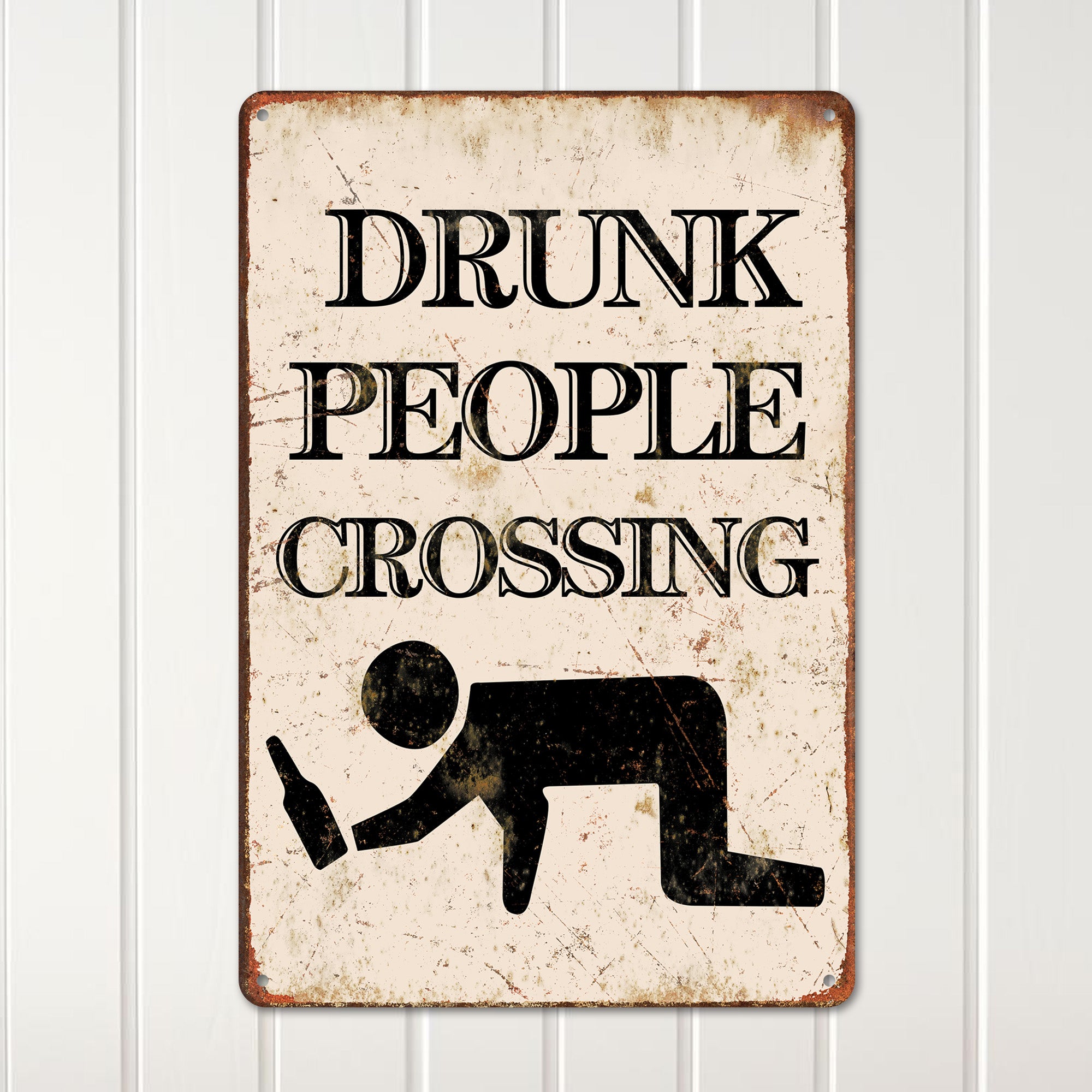 Personalized Vintage-Style "Drunk People Crossing" Metal Sign – Customizable Humor Gift for Home Bars and Man Caves - Image 2