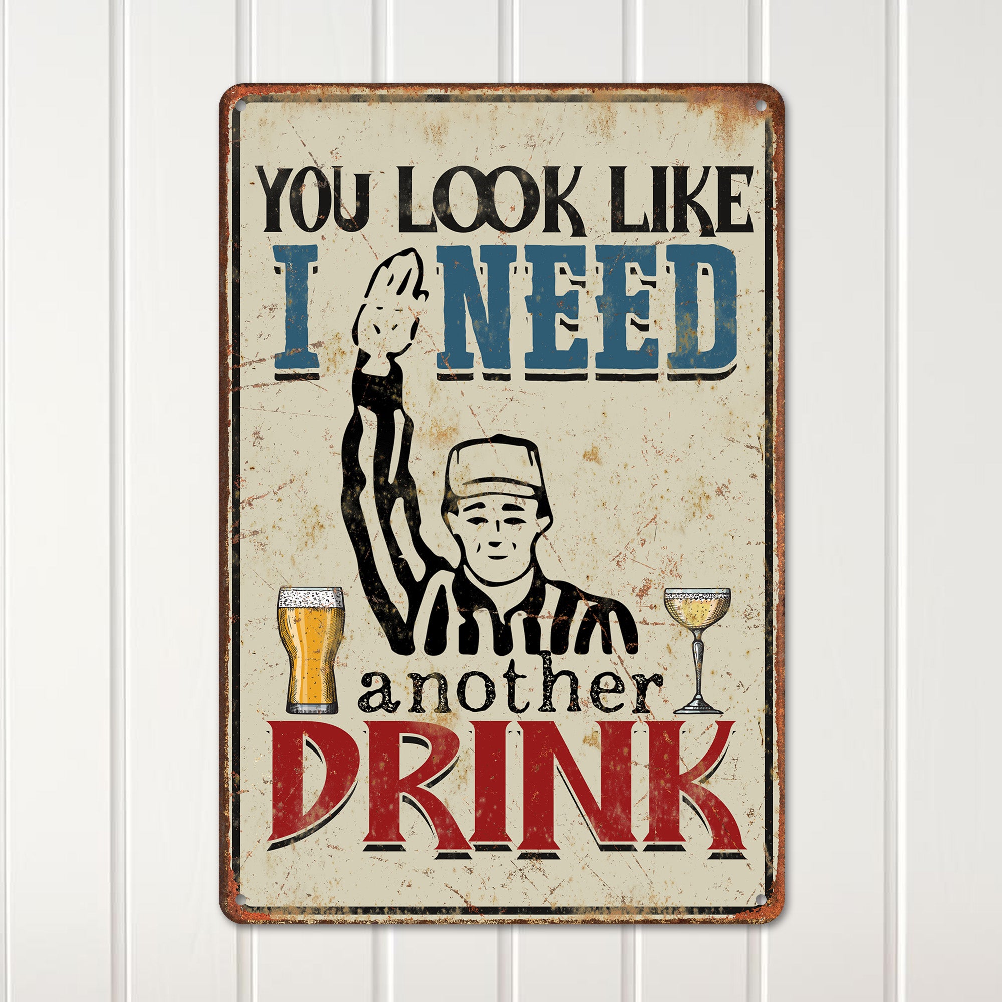 Personalized Retro Metal Sign - "You Look Like I Need Another Drink" - Handmade Vintage Bar Decor, Perfect Gift for Drink Lovers - Image 2