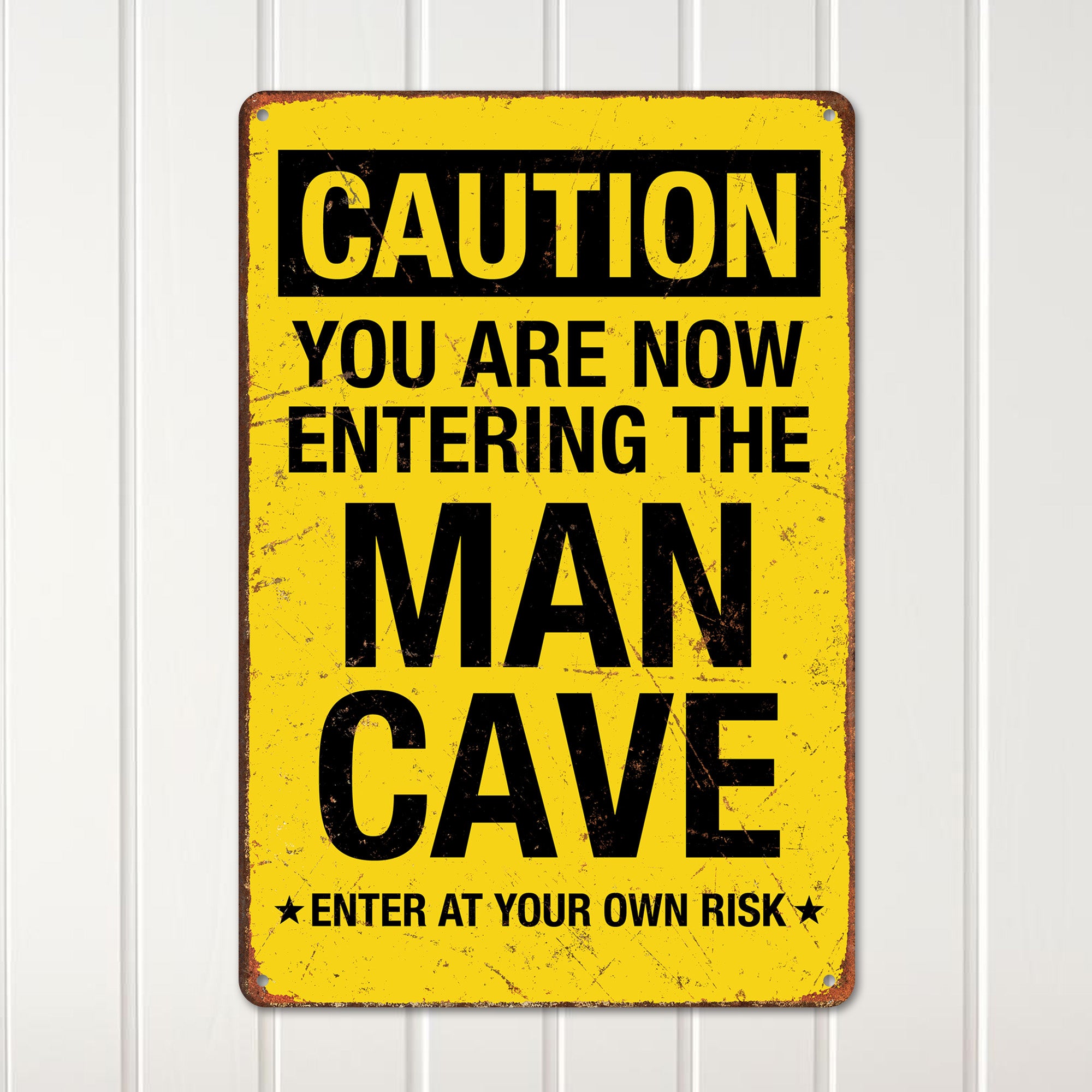 Personalized "Caution: Entering the Man Cave" Metal Sign - Customizable Vintage-Style Home Decor for Unique Gifts - Image 2