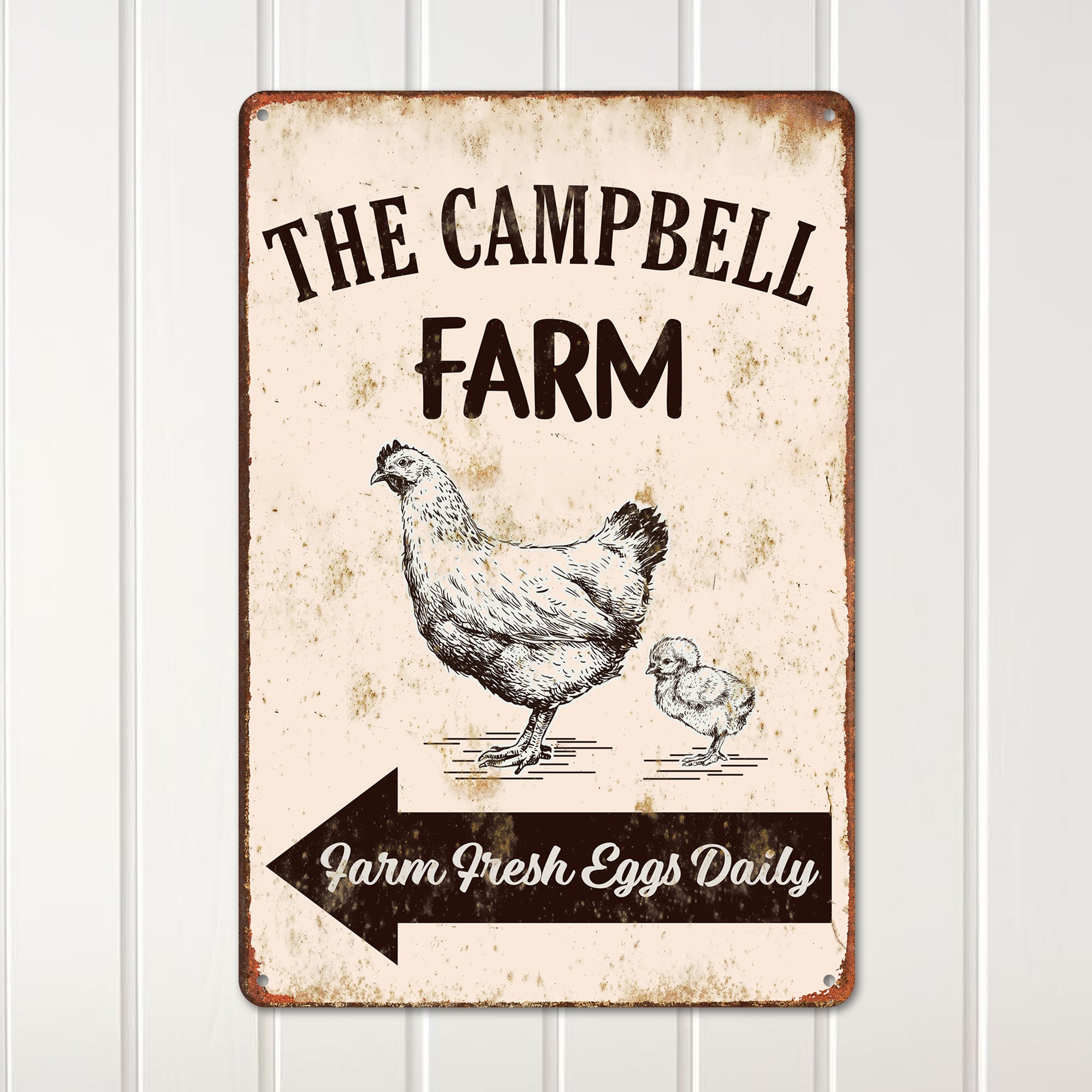 Personalized Rustic Metal Farm Sign - Custom Family Name Plaque for Farmhouse Decor & Gift Giving - Vintage Style with Farm Fresh Eggs Theme - Image 2