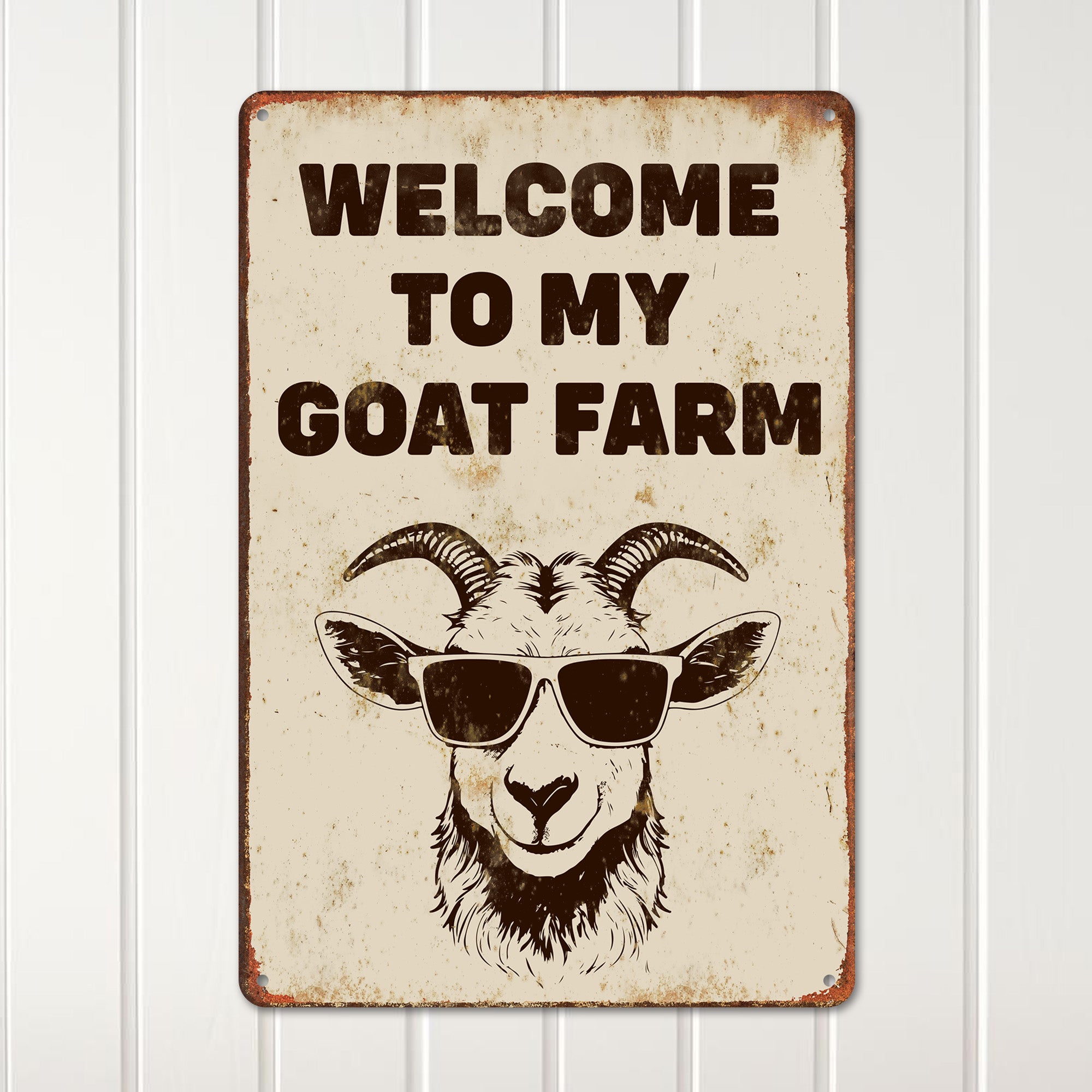 Personalized Rustic Metal Goat Farm Sign with Sunglasses – Perfect Gift for Animal Lovers and Farm Decor Enthusiasts - Image 2
