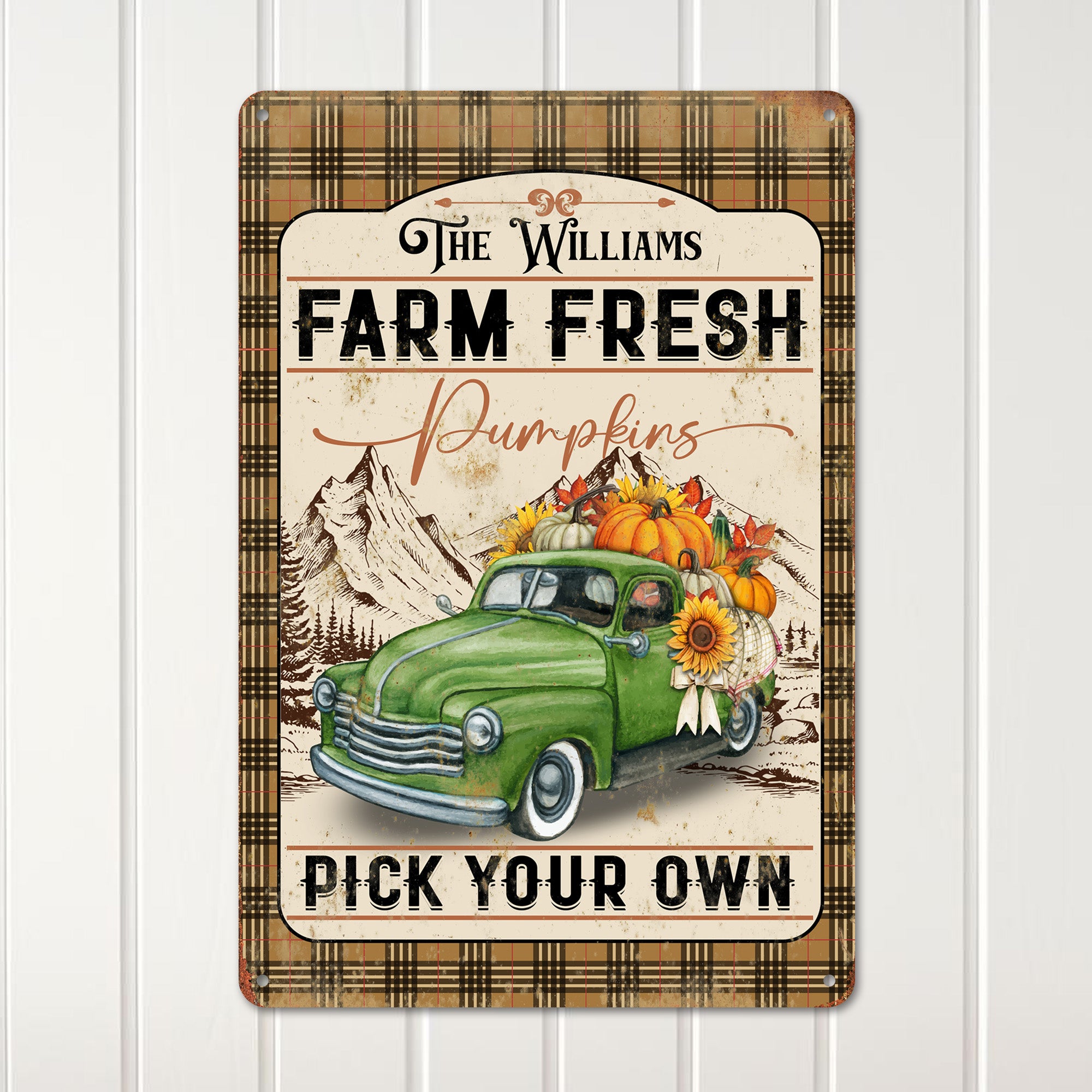 Personalized Rustic Farm Fresh Pumpkins Metal Sign – Custom Vintage Truck Decor for Fall and Gifts - Image 2