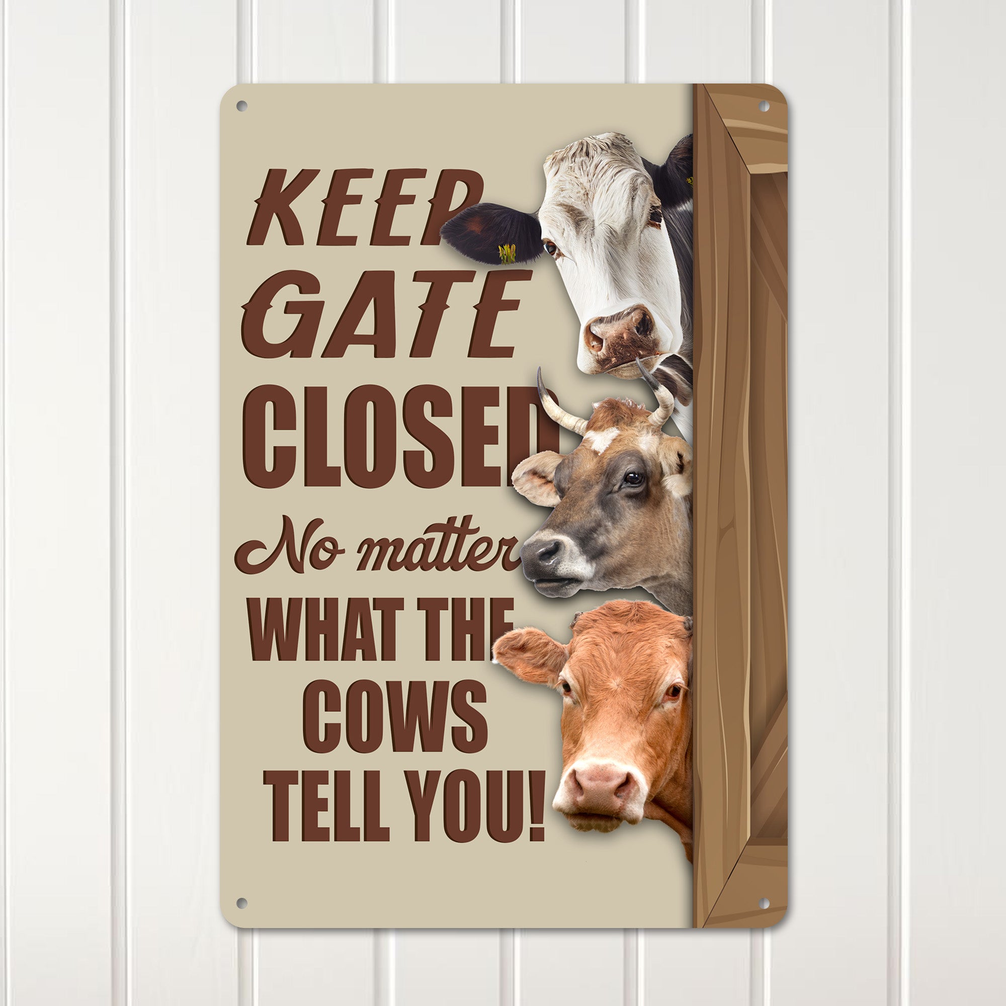Rustic Farmhouse Metal Sign - "Keep Gate Closed" with Playful Cow Imagery - Personalized Gift for Animal Lovers - Image 3