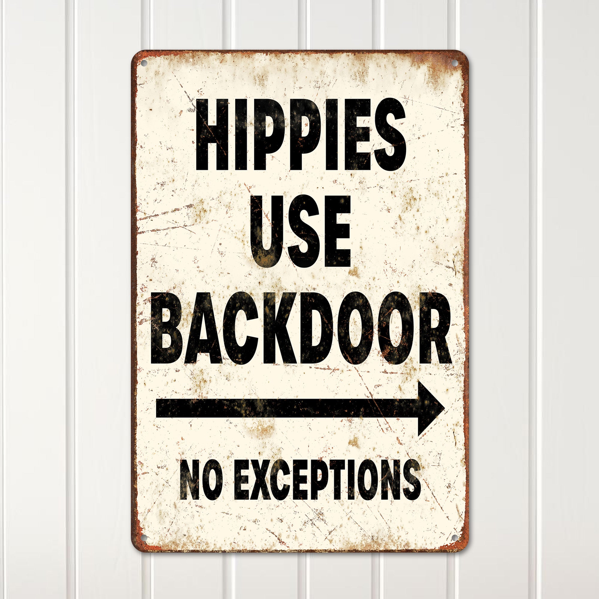 "Retro 'Hippies Use Backdoor' Vintage-Style Metal Sign - Customizable Home Decor Gift for Bohemian Stars" - Image 2