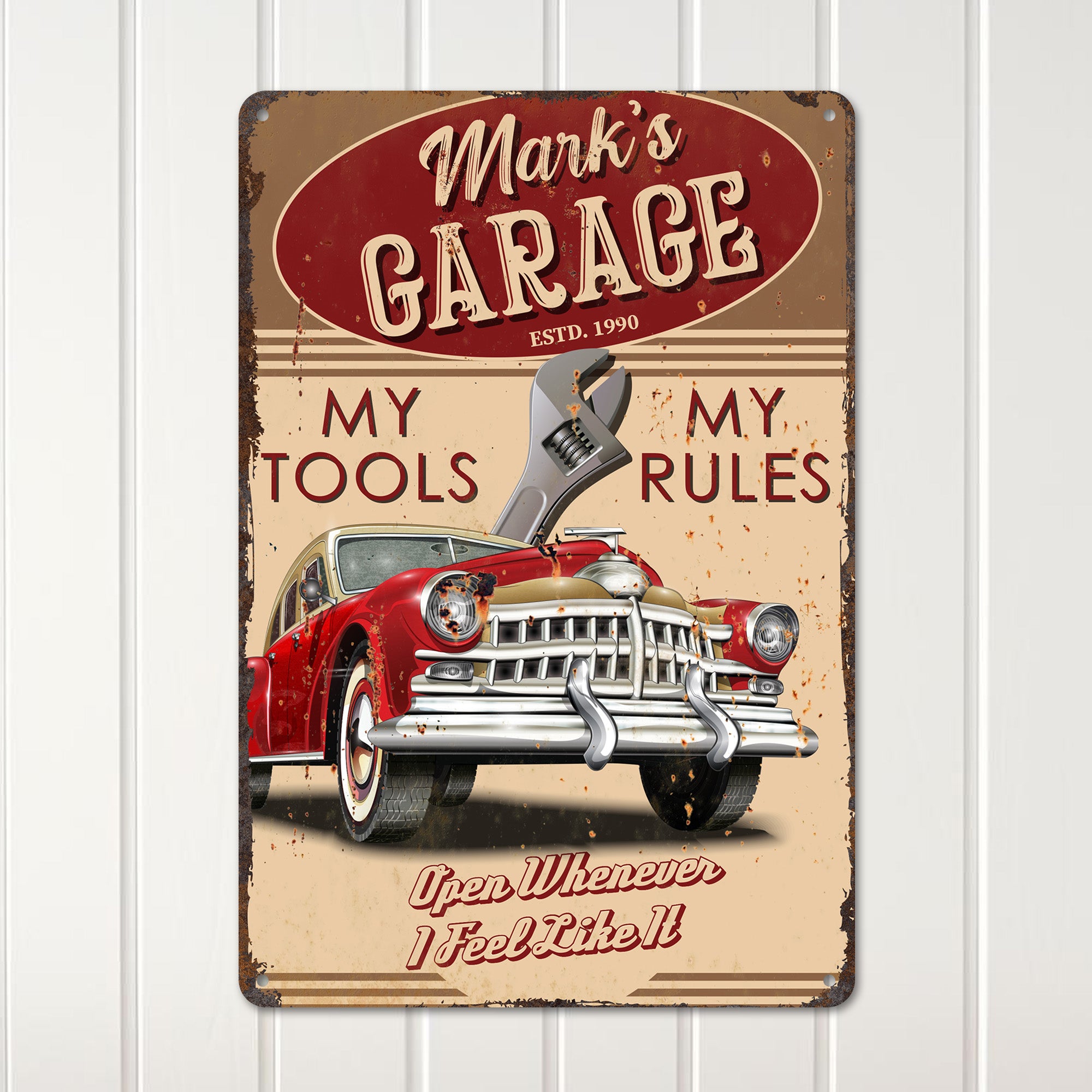 Personalized Vintage Metal Garage Sign - Rustic Red Car Design for Car Enthusiasts & Gift Lovers - Image 2
