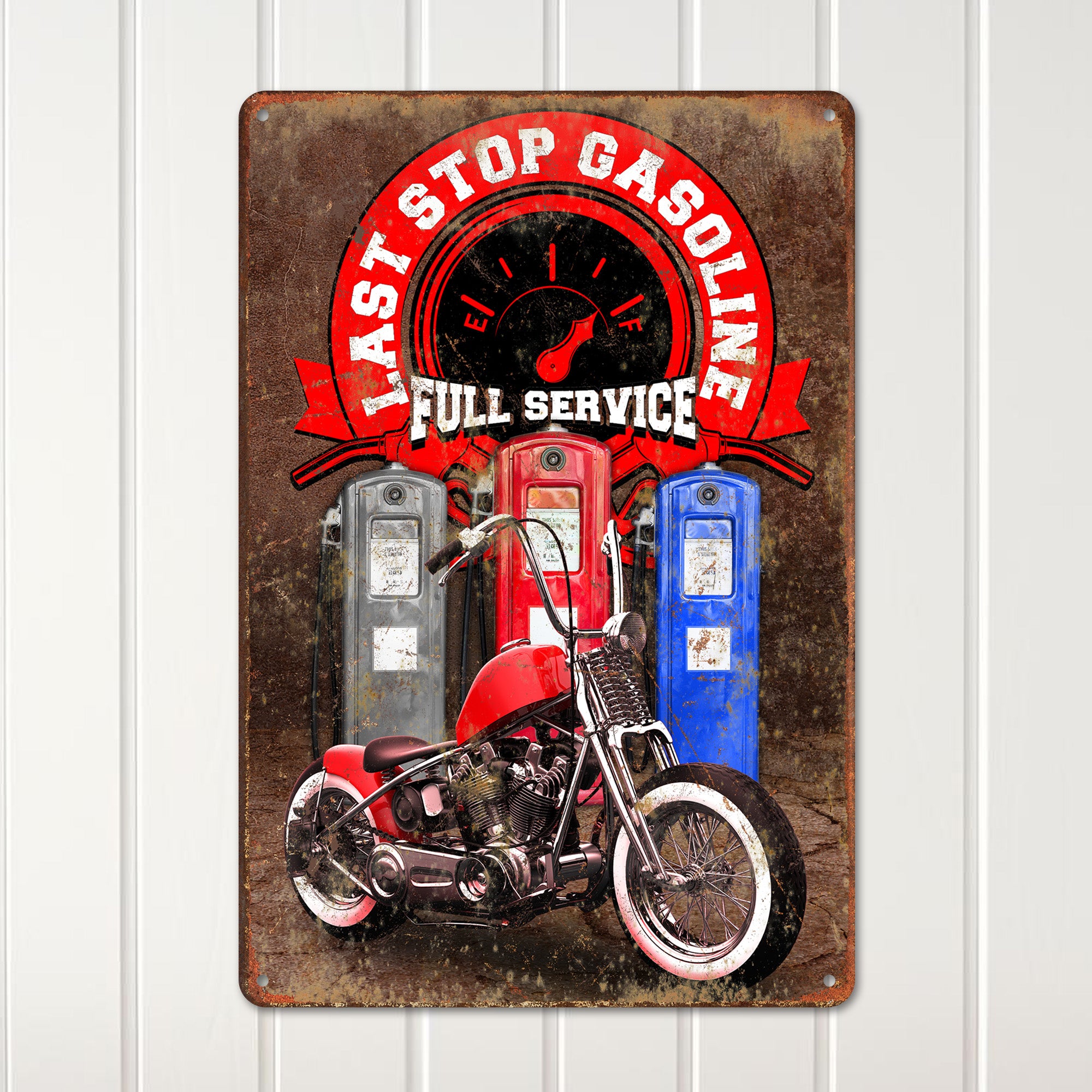Personalized Vintage Motorcycle Metal Sign - Last Stop Gasoline Full Service, Custom Wall Decor for Garage Enthusiasts - Image 2