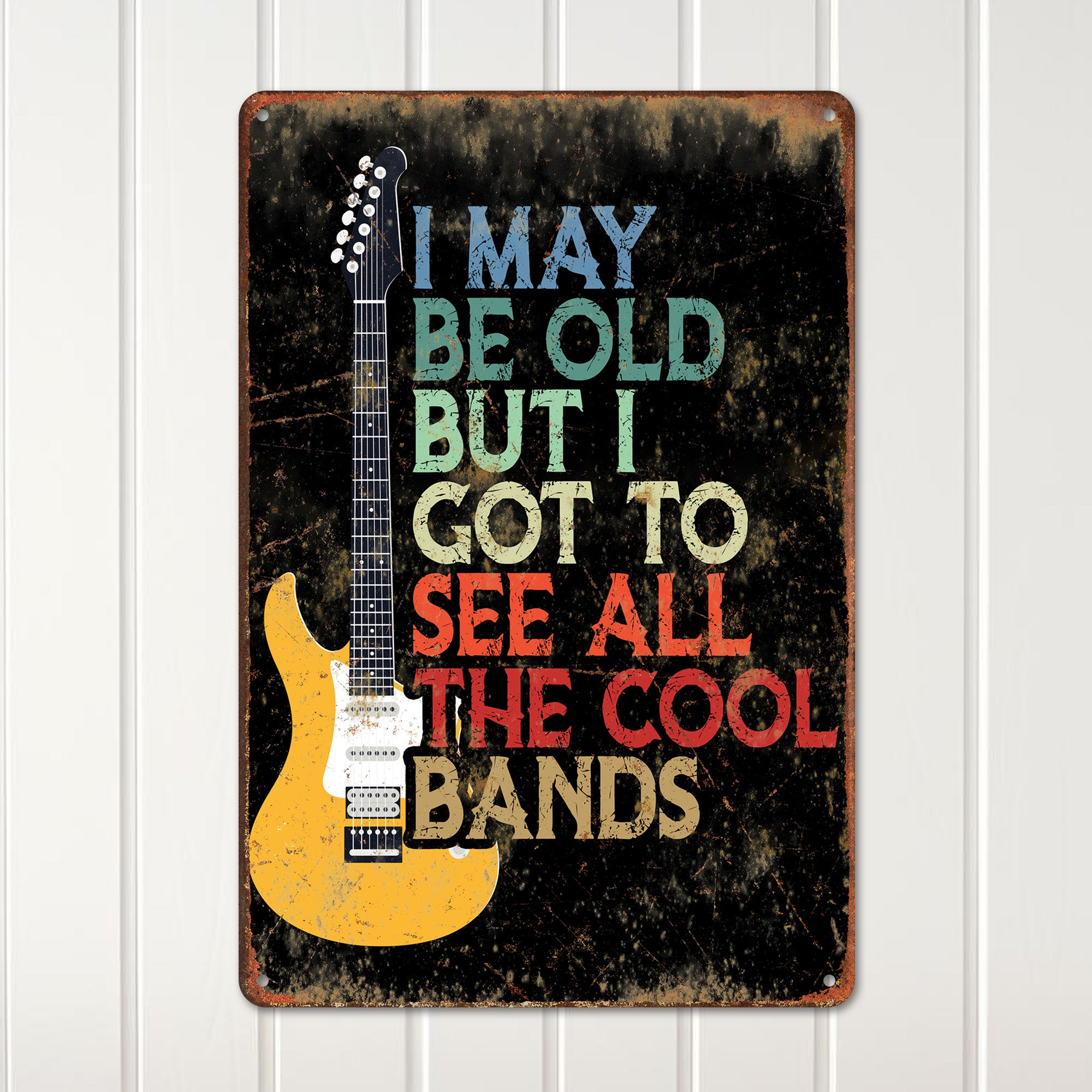 Personalized Vintage Guitar Metal Sign - "I May Be Old But I Got to See All the Cool Bands" - Customizable Music Decor for Rock Enthusiasts - Image 2