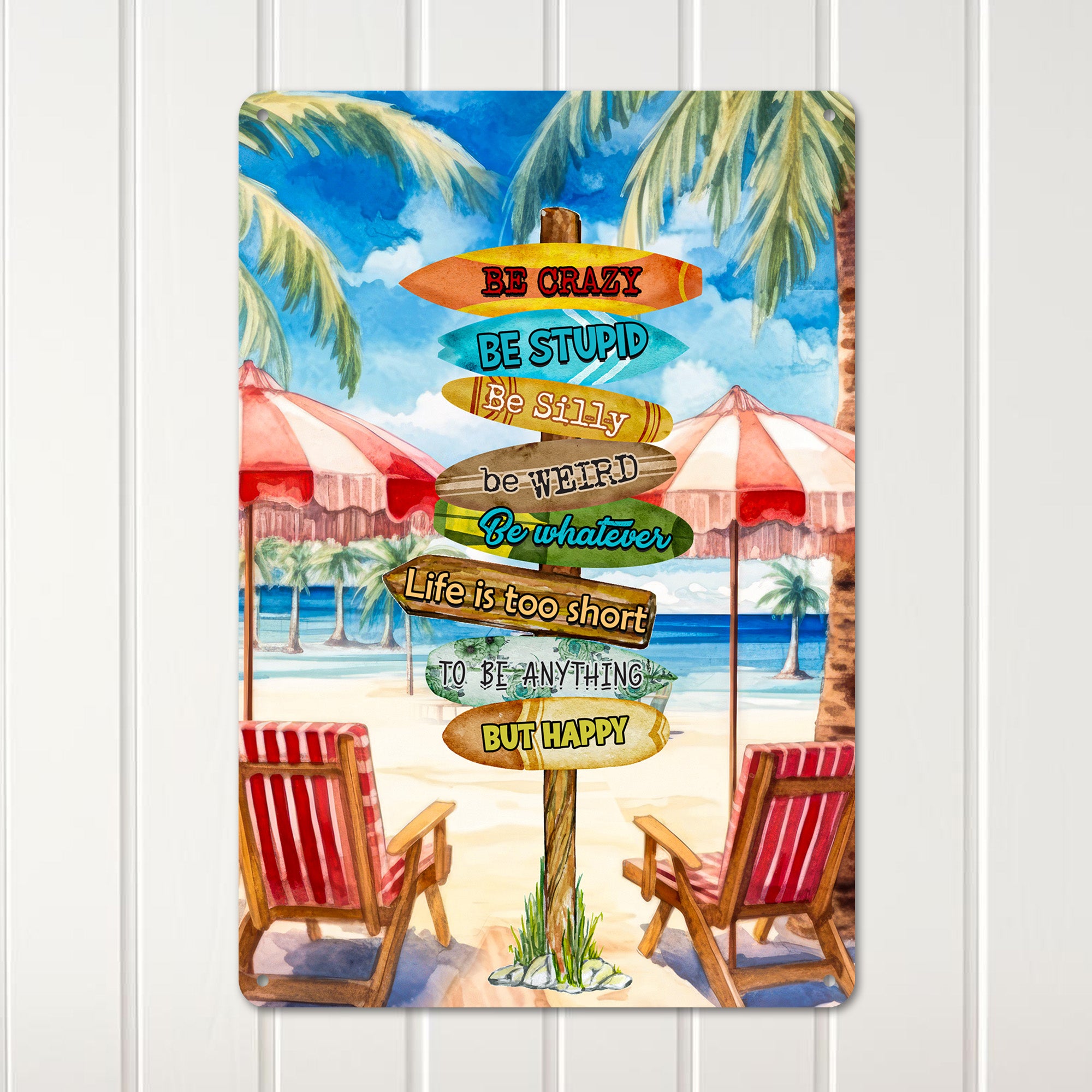 Personalized Beach-Themed Metal Sign - Vibrant Inspirational Quote for a Happy Life - Image 2