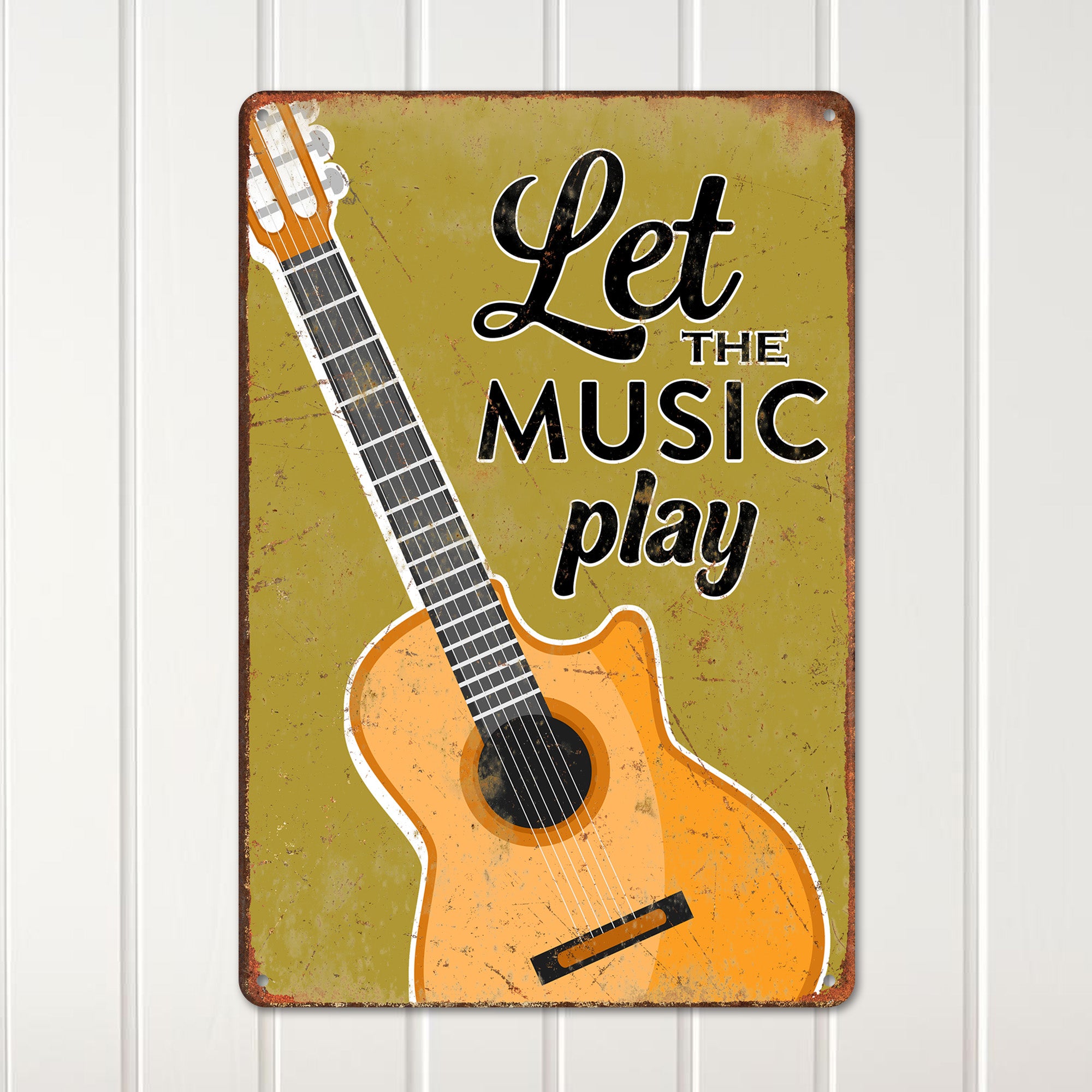 Personalized Handmade Metal Sign - "Let the Music Play" Acoustic Guitar Design - Perfect Gift for Music Lovers and Musicians - Image 2