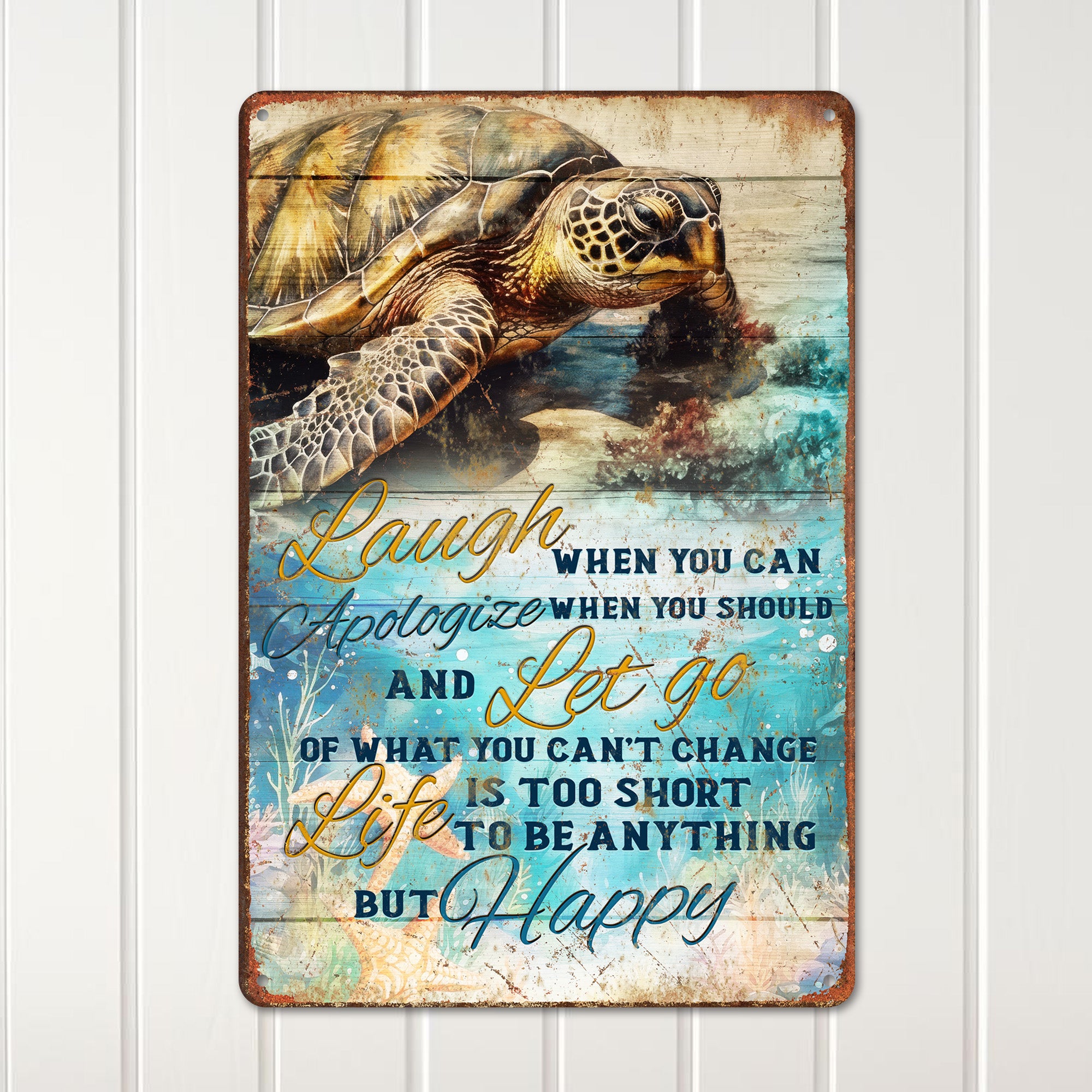 Personalized Rustic Metal Sign with Sea Turtle Design - Inspiring Life Quote for Home Decor and Thoughtful Gifts - Image 2