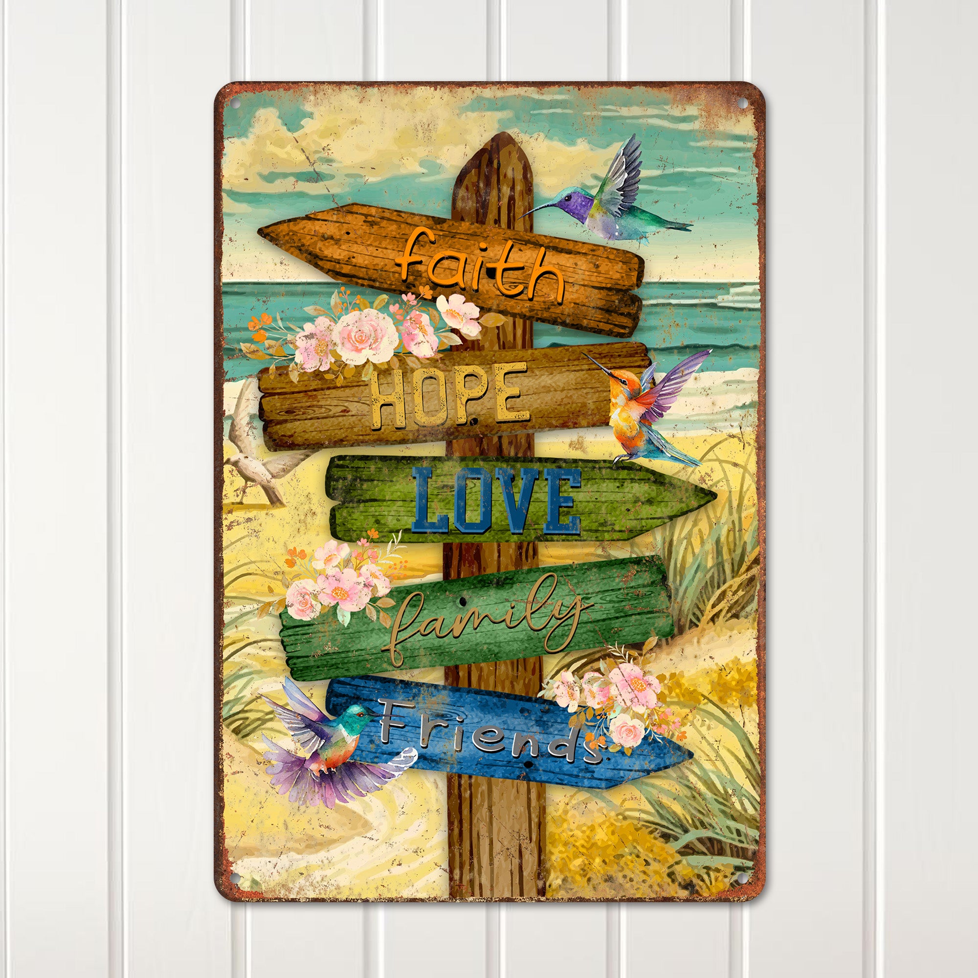 Personalized Vintage Metal Sign - Faith, Hope, Love, Family & Friends Art for Home Décor - Ideal Gift for Loved Ones - Image 2