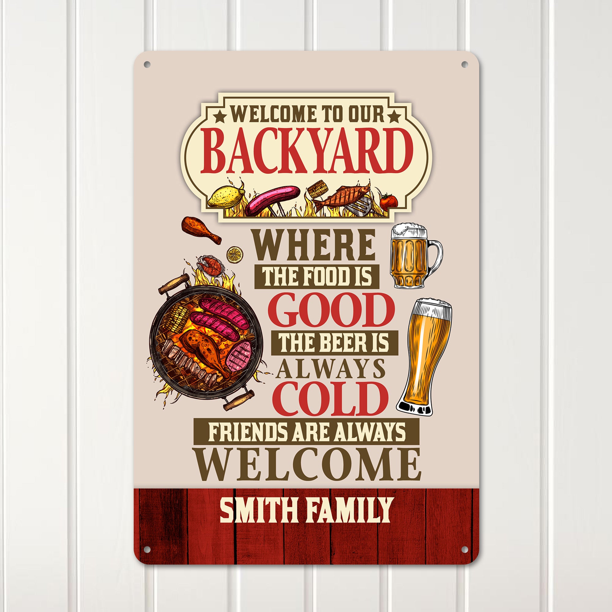 Personalized Family Metal Backyard Sign - Custom BBQ Decor with Beer and Food Theme for Outdoor Gatherings - Image 3