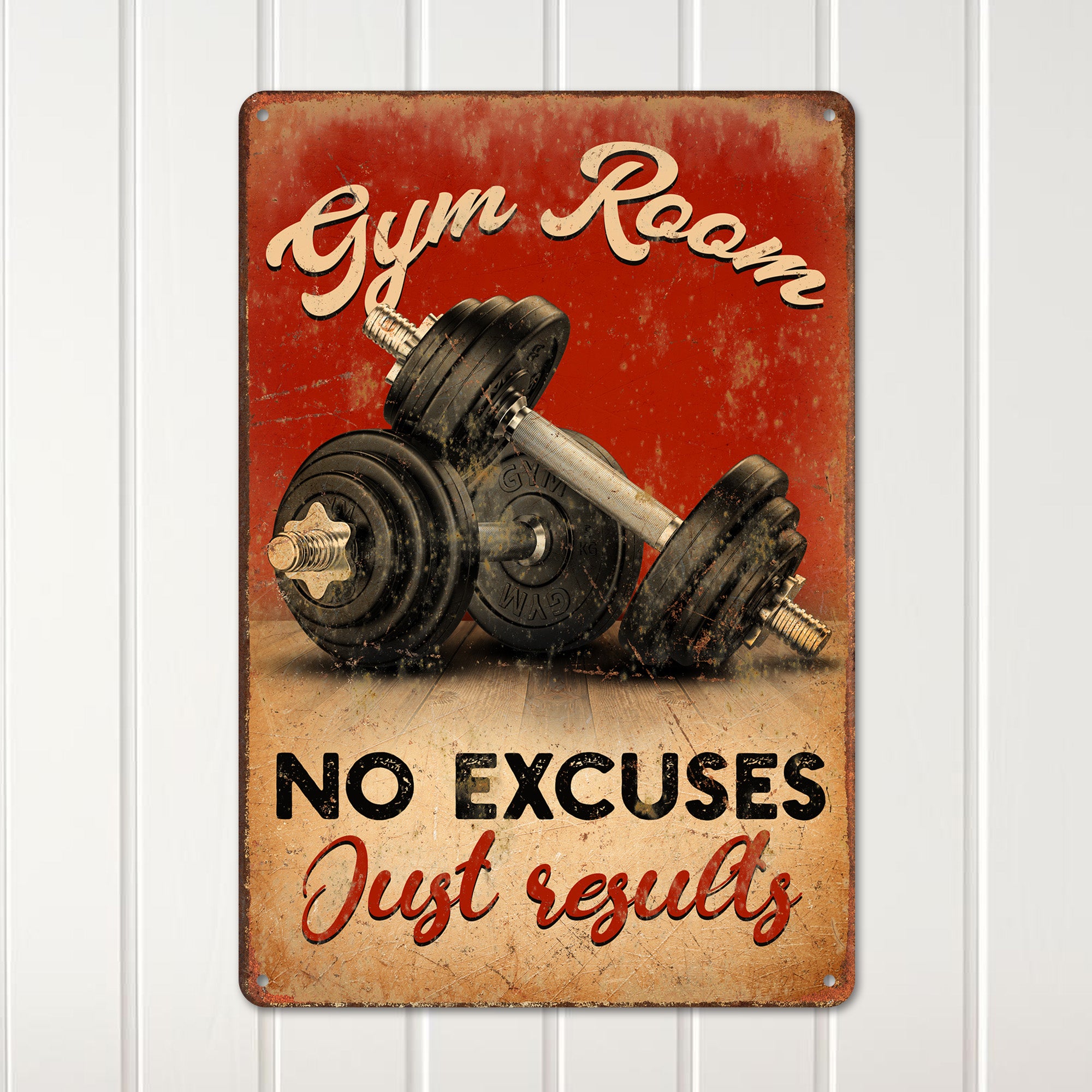 Personalized Vintage Gym Room Metal Sign - No Excuses Just Results - Custom Fitness Decor for Home Gym & Fitness Enthusiasts - Image 2