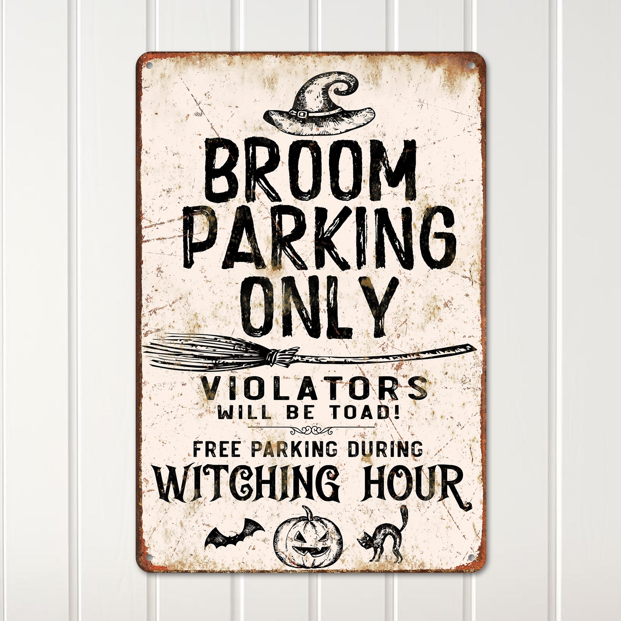Personalized Witch's Broom Parking Metal Sign - Custom Halloween Decor for Spooky Home Accents - Image 2