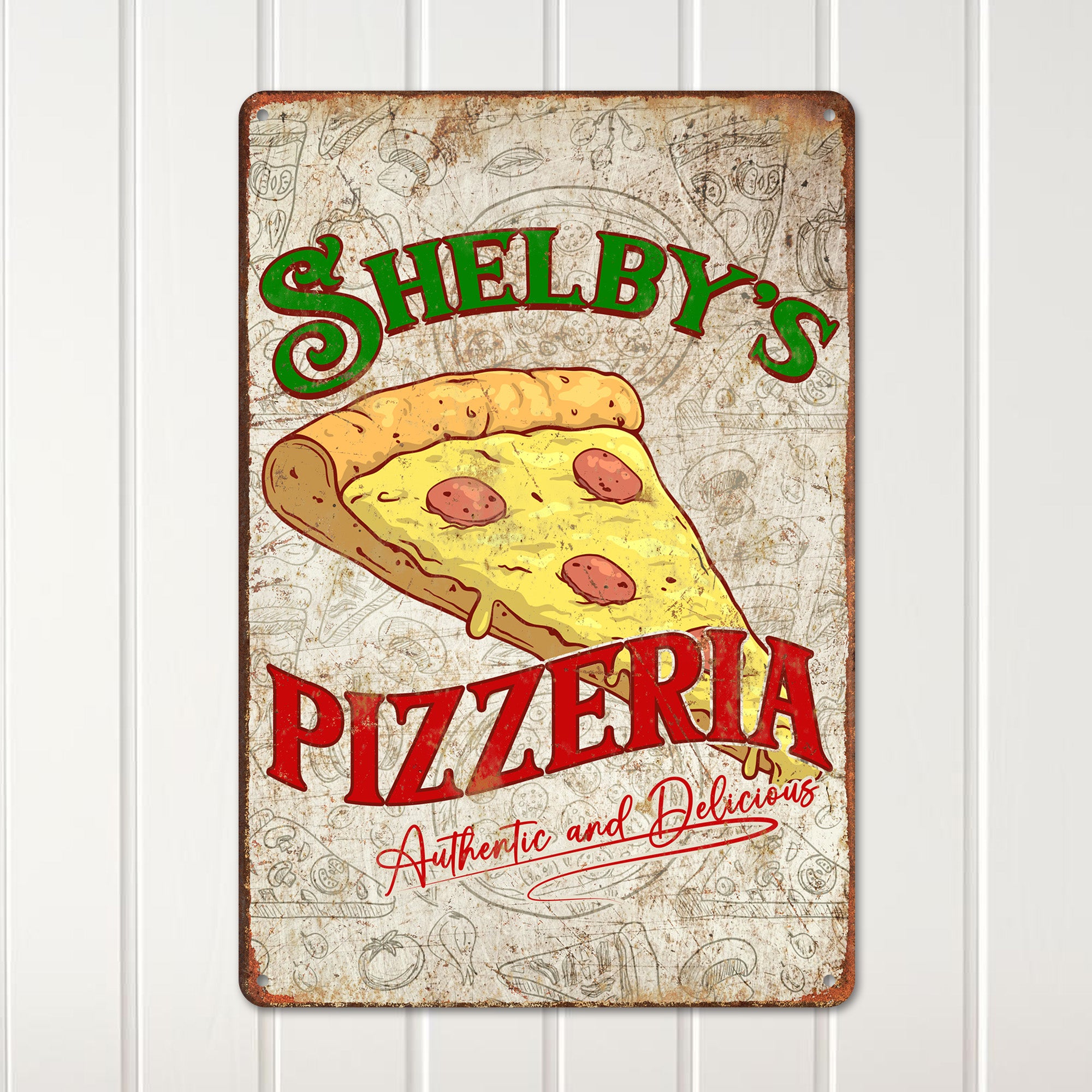 Personalized Shelby's Pizzeria Metal Sign - Custom Handmade Vintage Pizza Decor for Home, Kitchen, or Cafe - Image 2