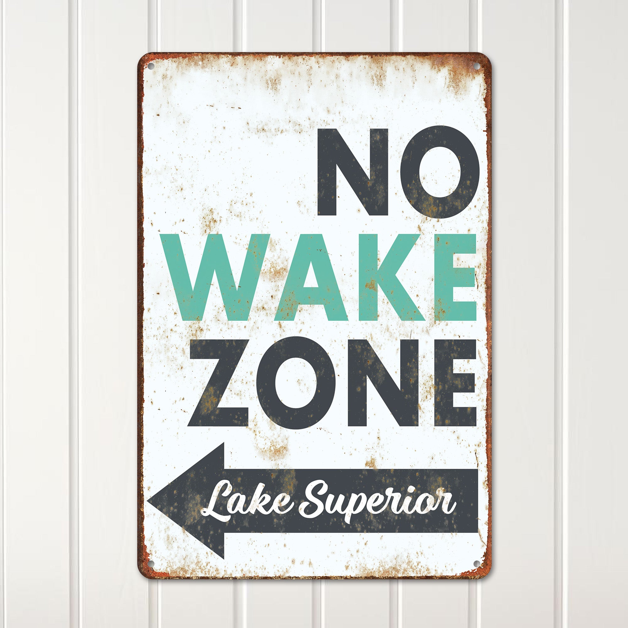 Personalized "No Wake Zone" Lake Superior Vintage Metal Sign - Custom Nautical Home Decor, Perfect Gift - Image 2