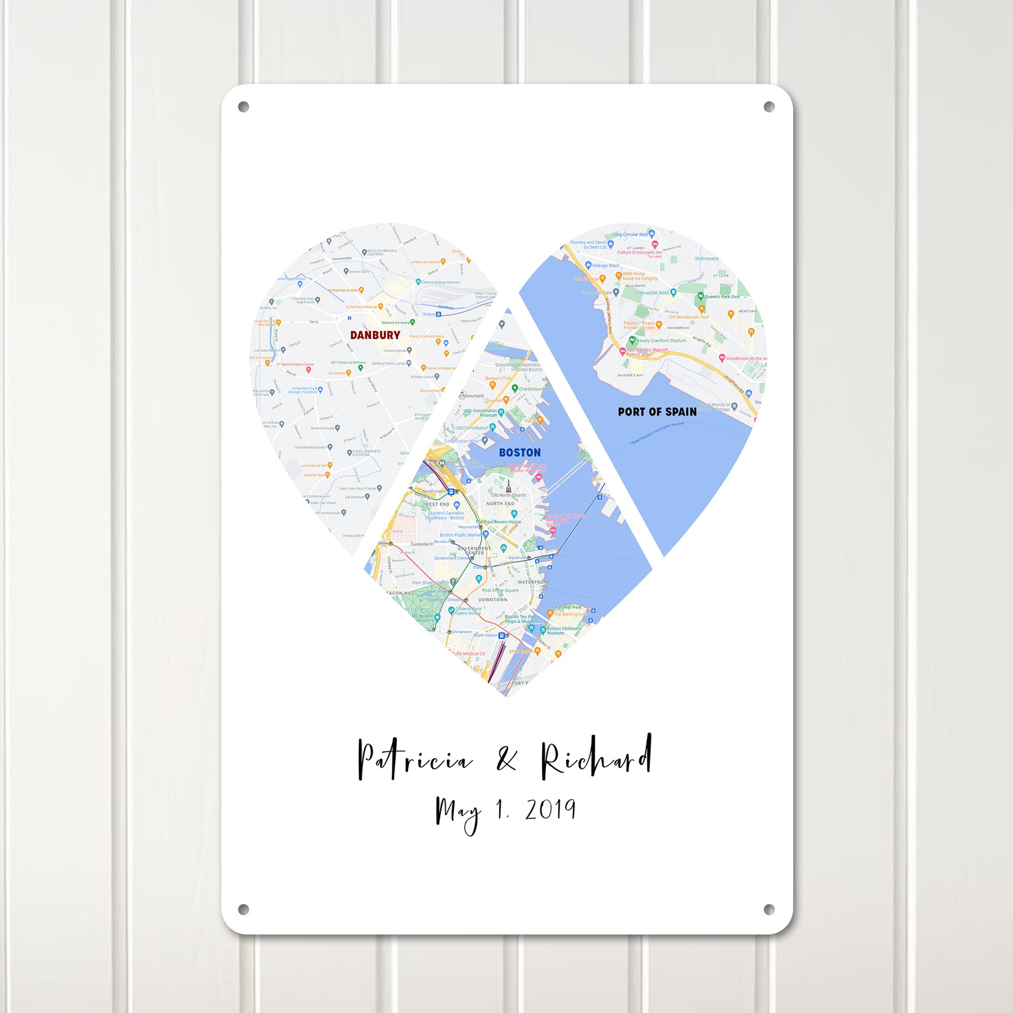 Personalized Heart-Shaped Map Metal Sign - Commemorate Special Places and Memories with Custom Dates and Names - Image 3