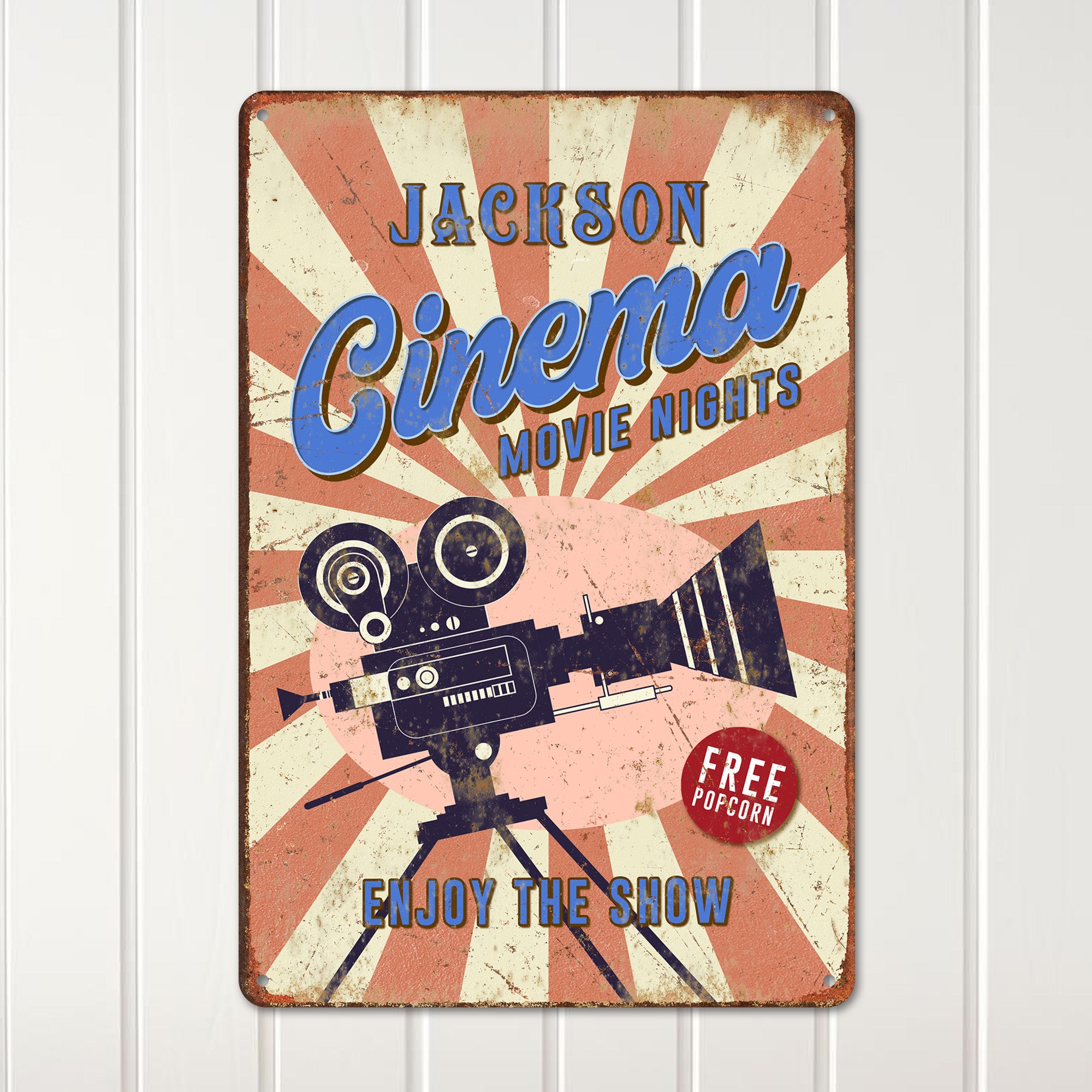Personalized Vintage-Style Jackson Cinema Metal Sign – Custom Movie Night Decor with Free Popcorn Design for Home Theaters or Gift Occasions - Image 2