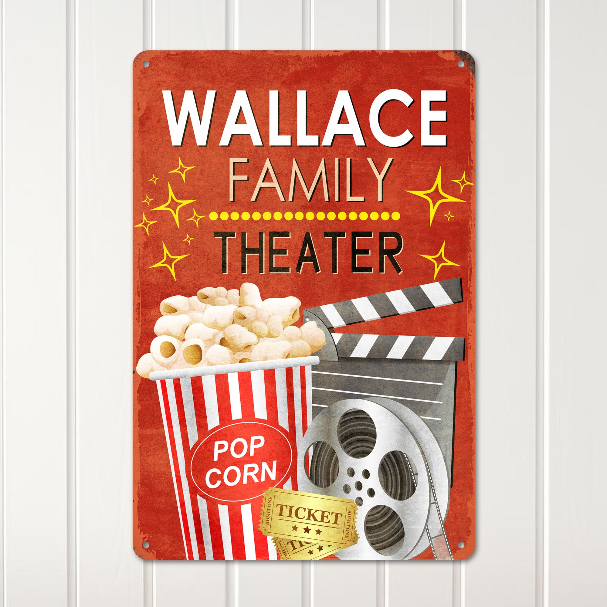 Personalized Family Theater Metal Sign with Vintage Popcorn Movie Design – Unique Handmade Gift for Home Décor - Image 2