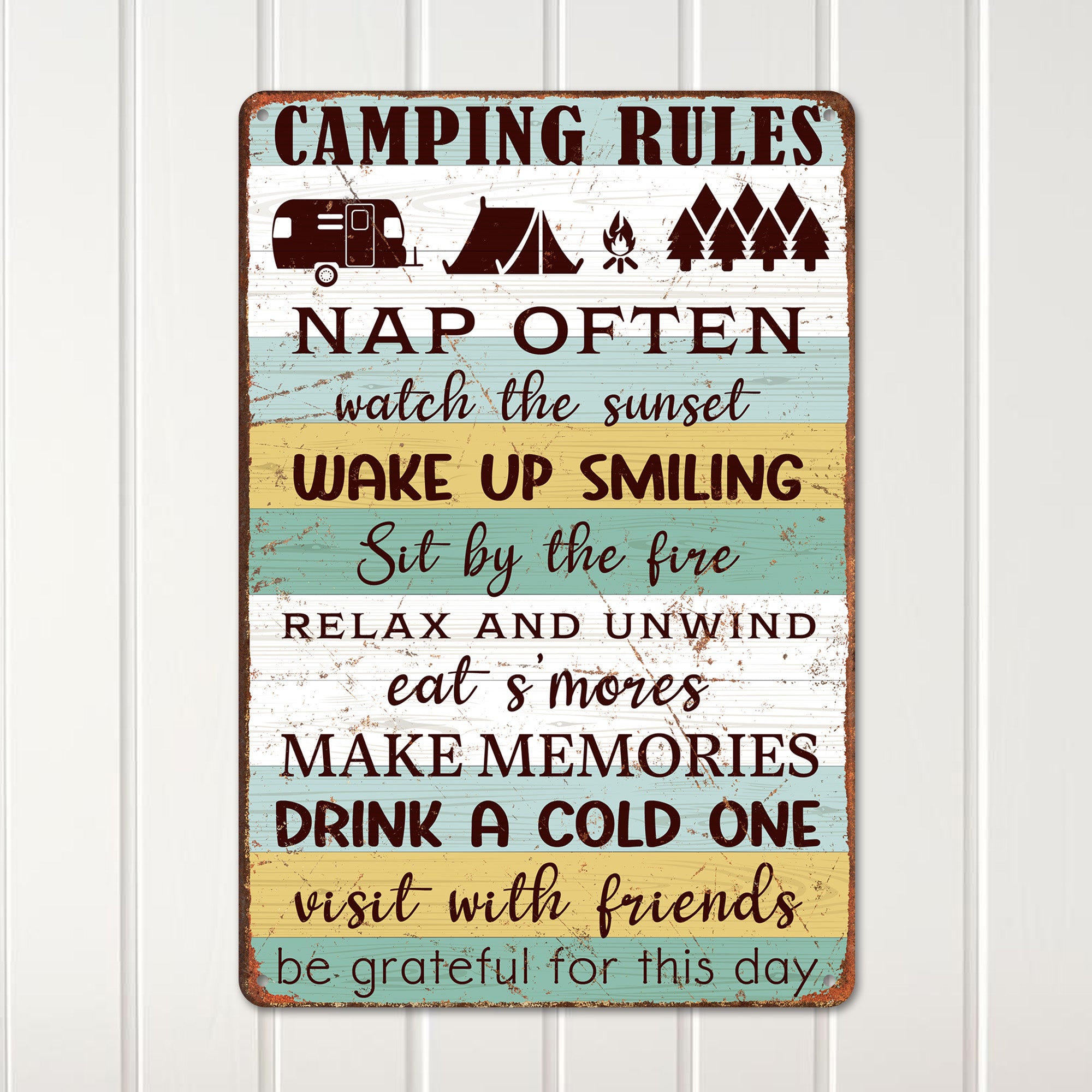 Personalized Camping Rules Metal Sign - Customizable Vintage Decor for Outdoor Enthusiasts and Nature Lovers - Image 2