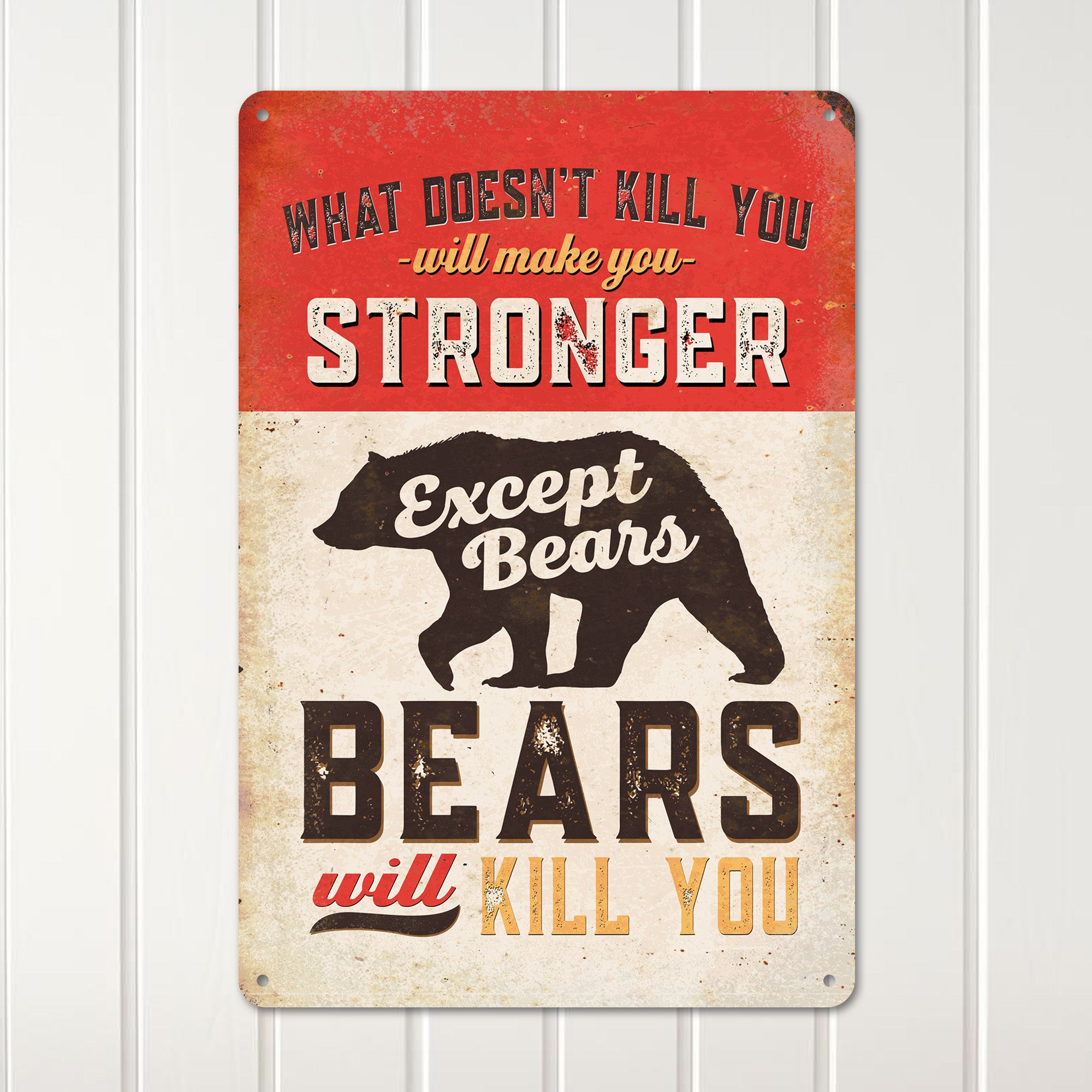 Personalized Retro Humor Metal Sign - “What Doesn’t Kill You” Bear Warning - Perfect Fun Gift for Outdoor Enthusiasts - Image 2
