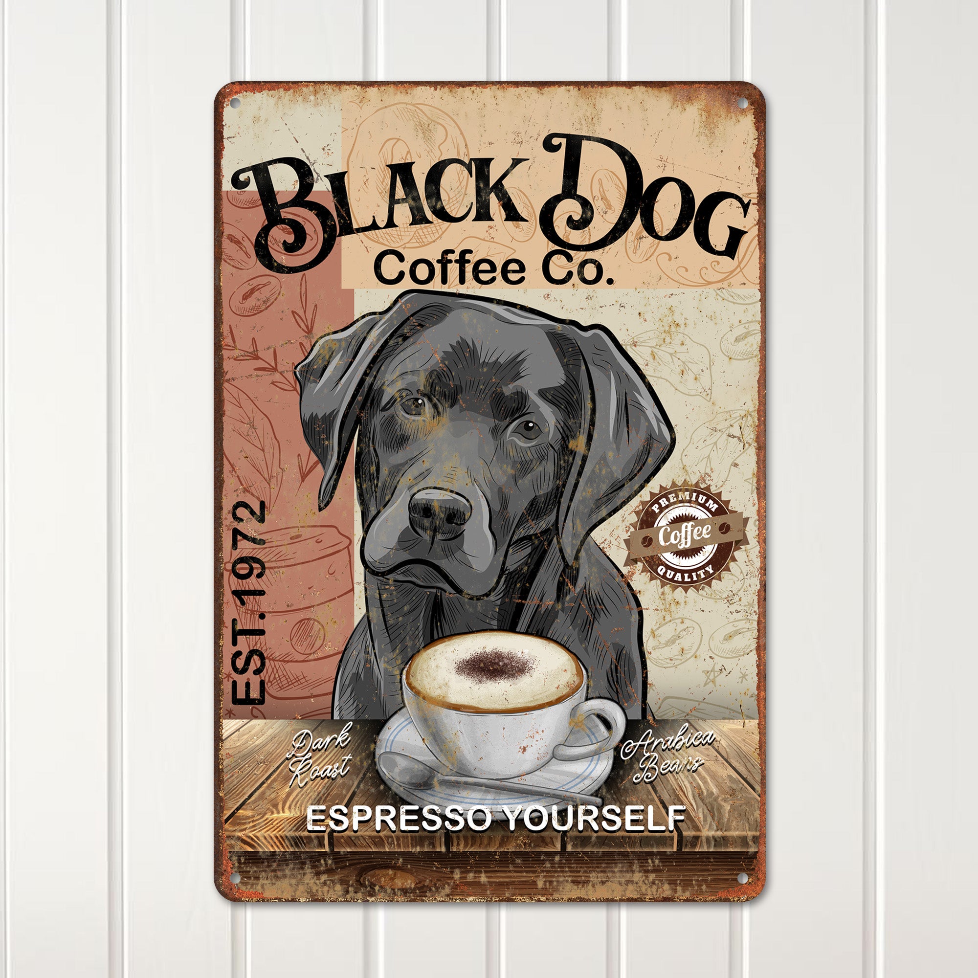 Personalized Black Dog Coffee Co. Metal Sign – Custom Vintage-Style Decor for Dog Lovers and Coffee Enthusiasts - Image 2