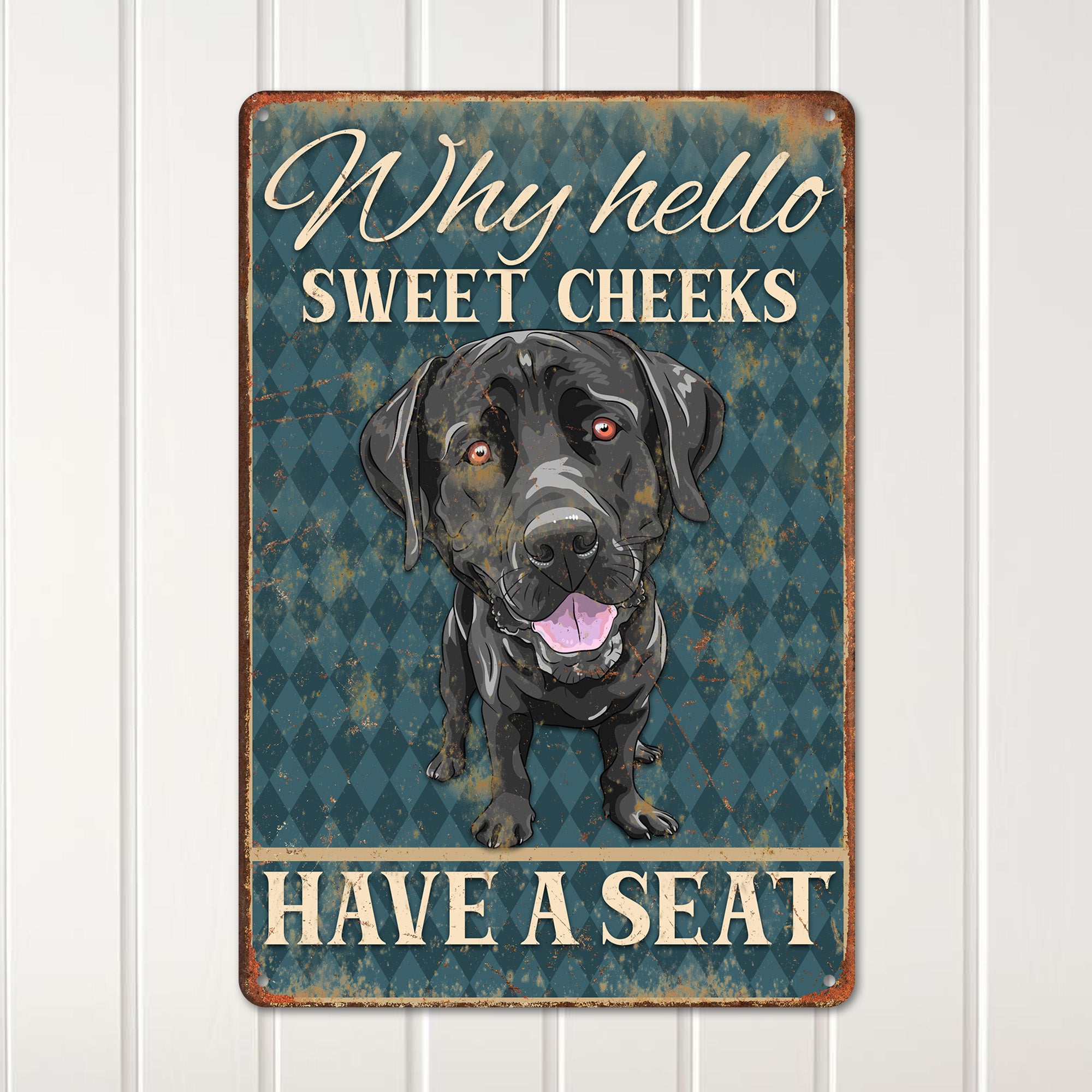 Personalized Sweet Cheeks Dog Metal Sign - Rustic Home Décor for Pet Lovers - Custom Name Option - Image 2