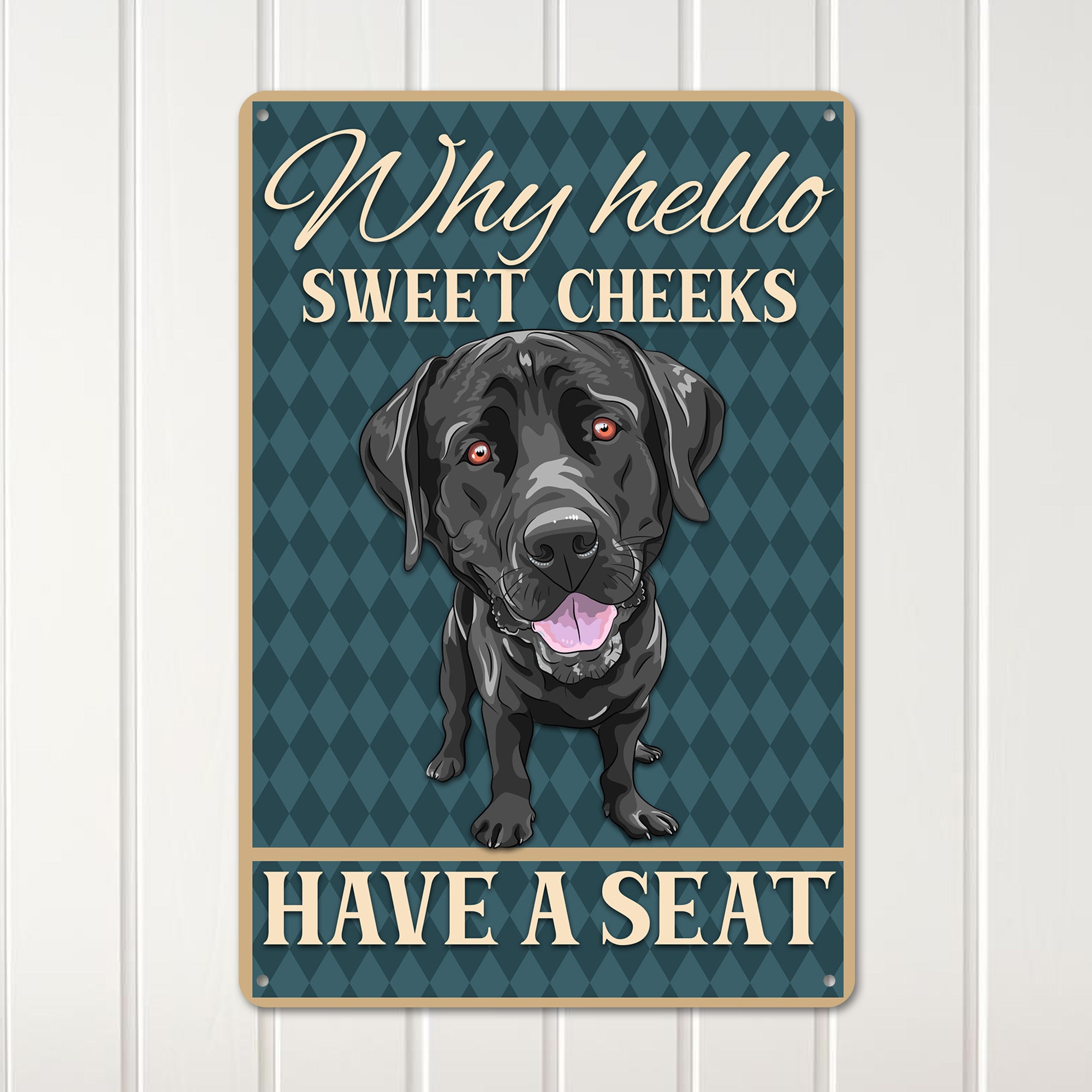 Personalized Sweet Cheeks Dog Metal Sign - Rustic Home Décor for Pet Lovers - Custom Name Option - Image 3