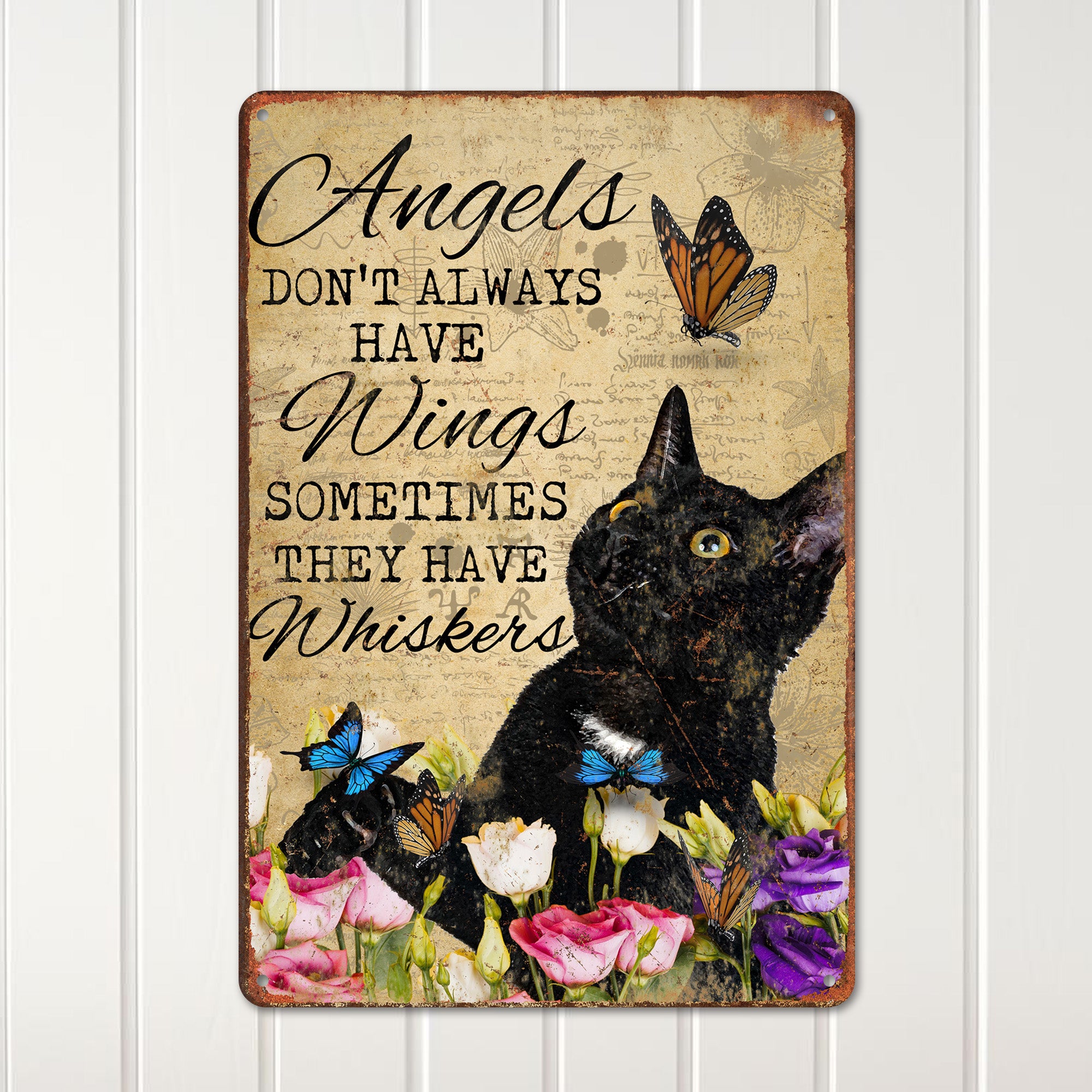 Personalized Metal Sign with Cat and Butterfly Design - Handmade Whiskers Artwork for Pet Lovers and Gifting - Image 2