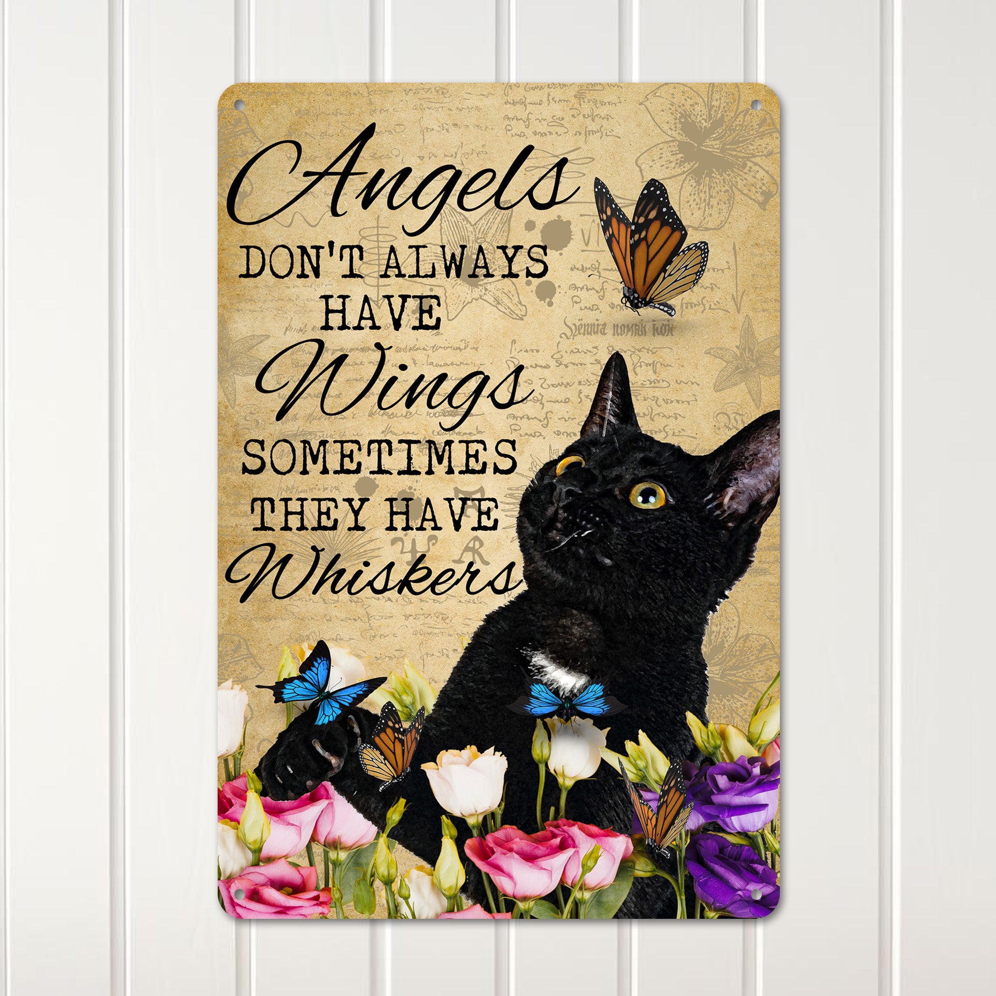 Personalized Metal Sign with Cat and Butterfly Design - Handmade Whiskers Artwork for Pet Lovers and Gifting - Image 3